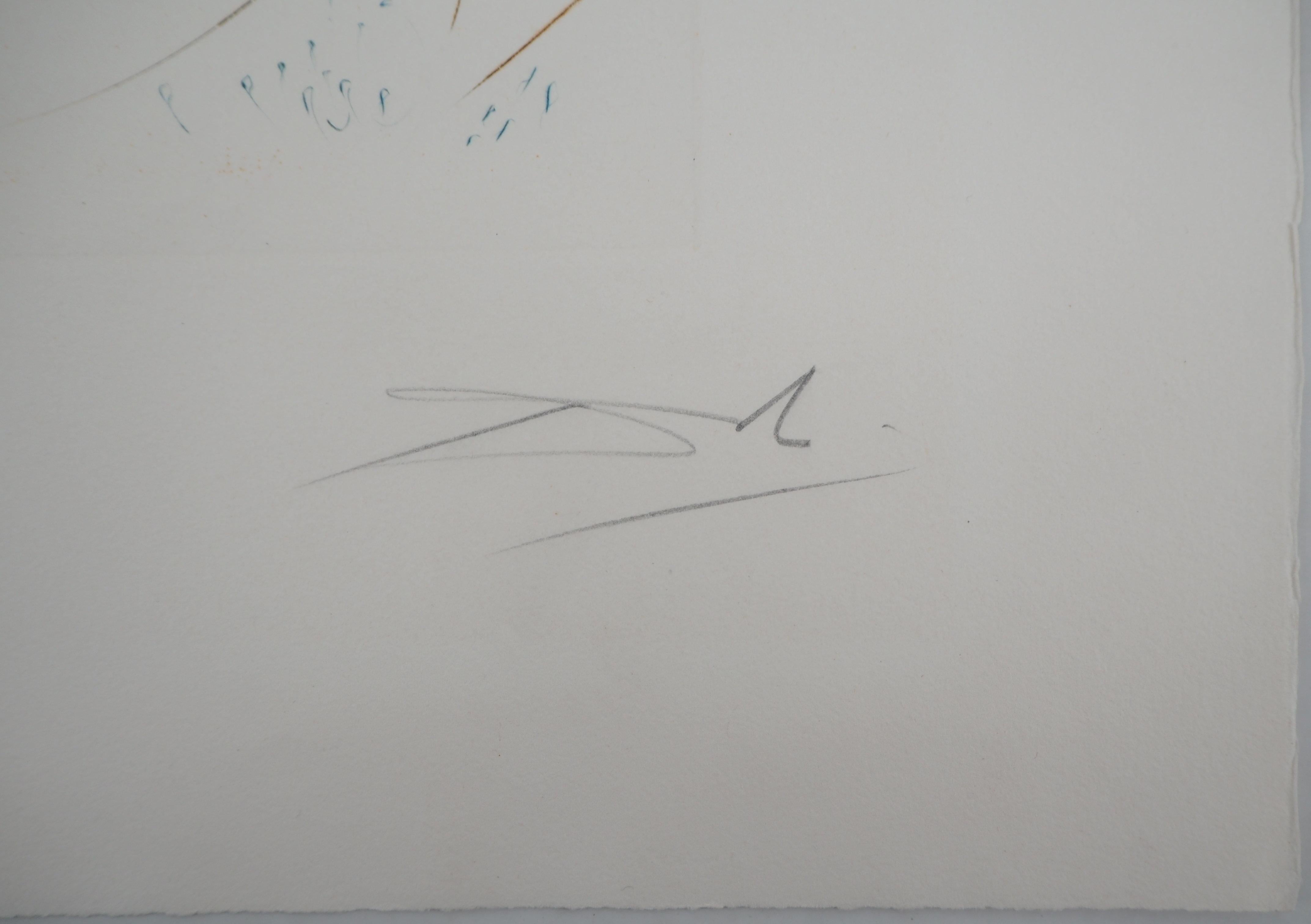 Salvador DALI
Surrealistisches Boot (Vaisseau fantome), 1969

Original-Radierung
Handsigniert mit Bleistift
Nummeriert /200
auf Rives BFK Pergament 58 x 45 cm (ca. 23 x 18 Zoll)

REFERENZEN : 
- Katalog der Rechtsgrundlagen Feld 69-7 
- Katalog