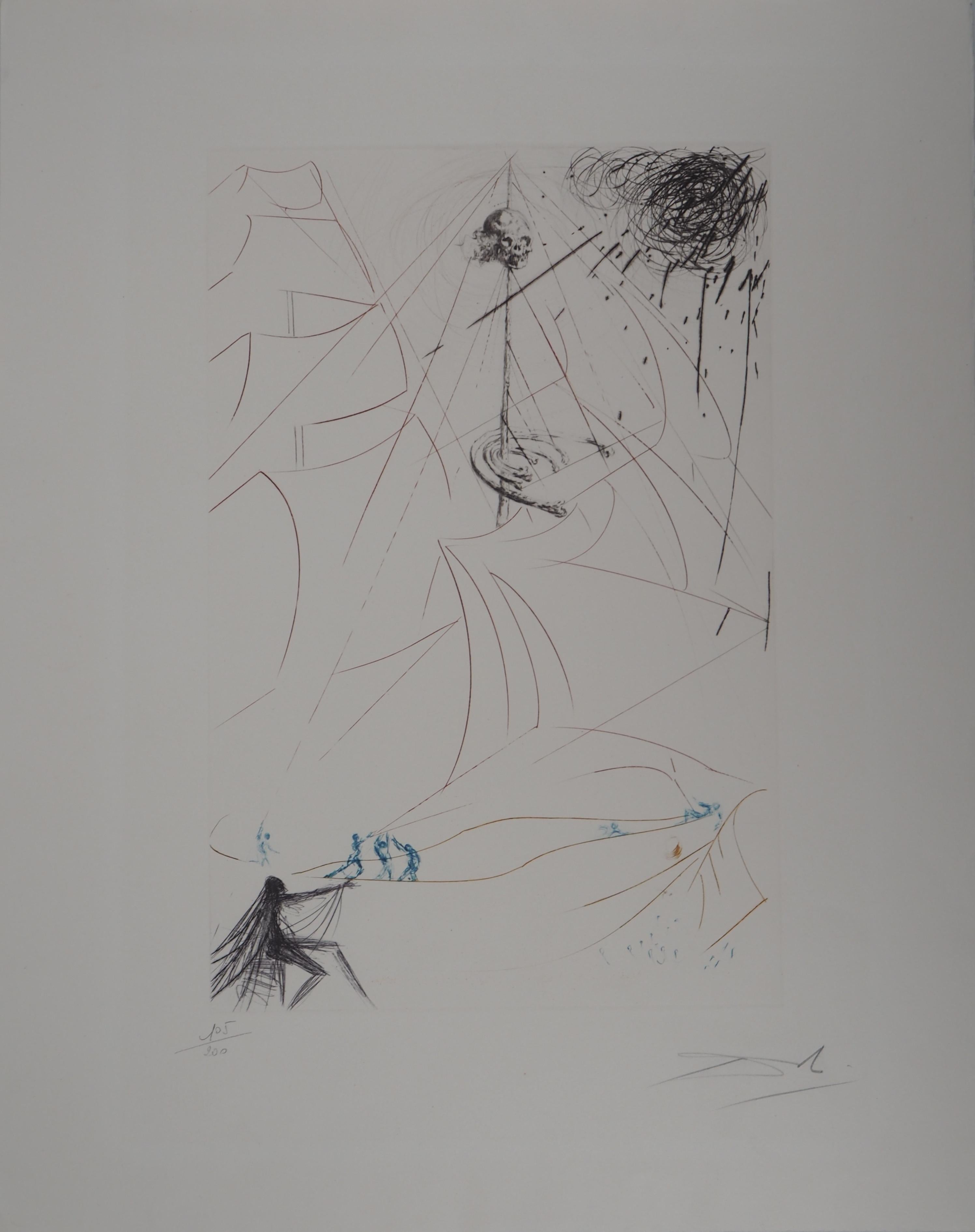 Salvador Dalí Figurative Print – realistisches Boot (Vaisseau Fantasieboot) - Original handsignierte Radierung - (Feld Nr. 69-7)