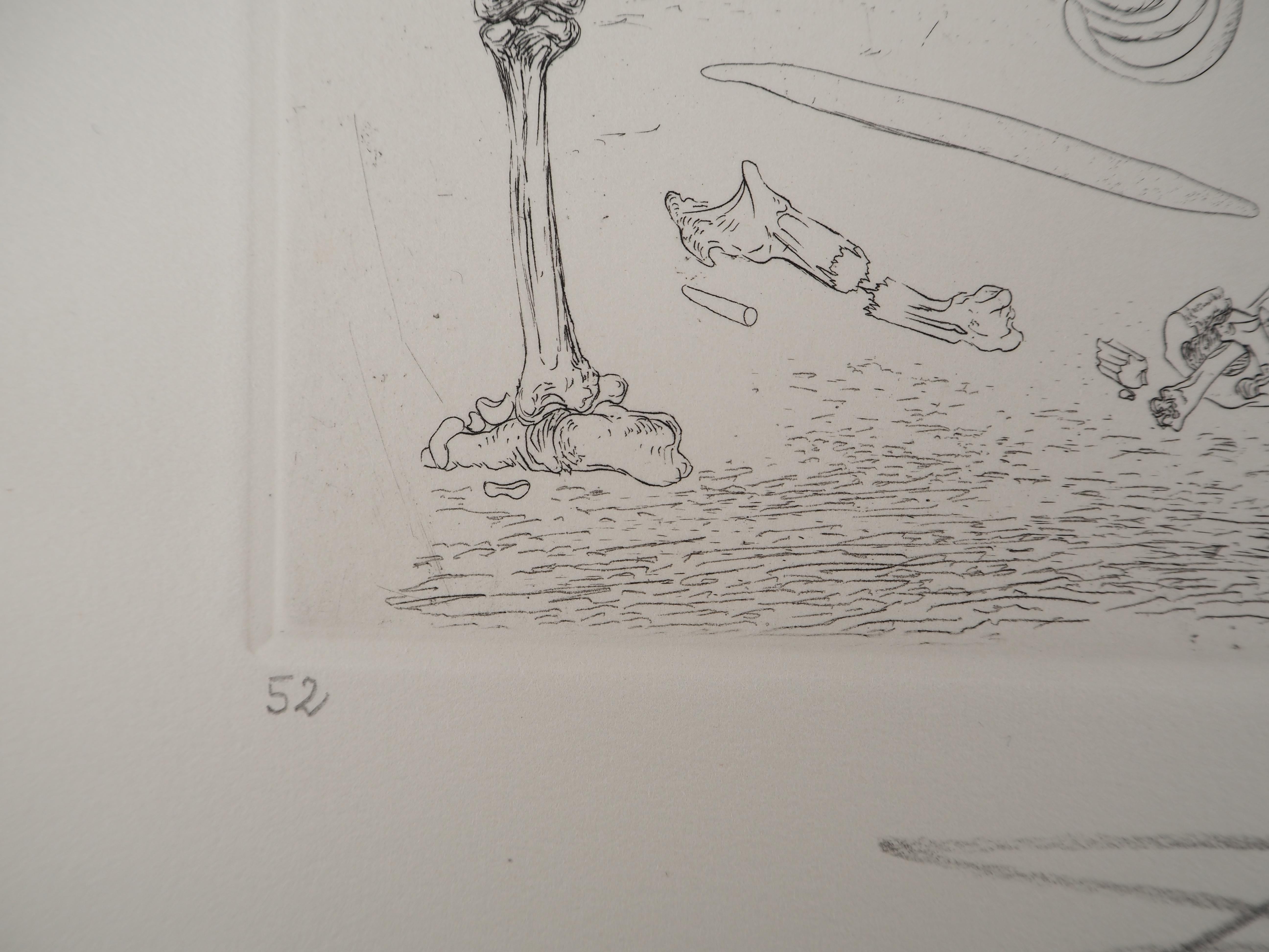Surrealist Composition with Bones and Beans - Original etching, HANDSIGNED, 1975 For Sale 3
