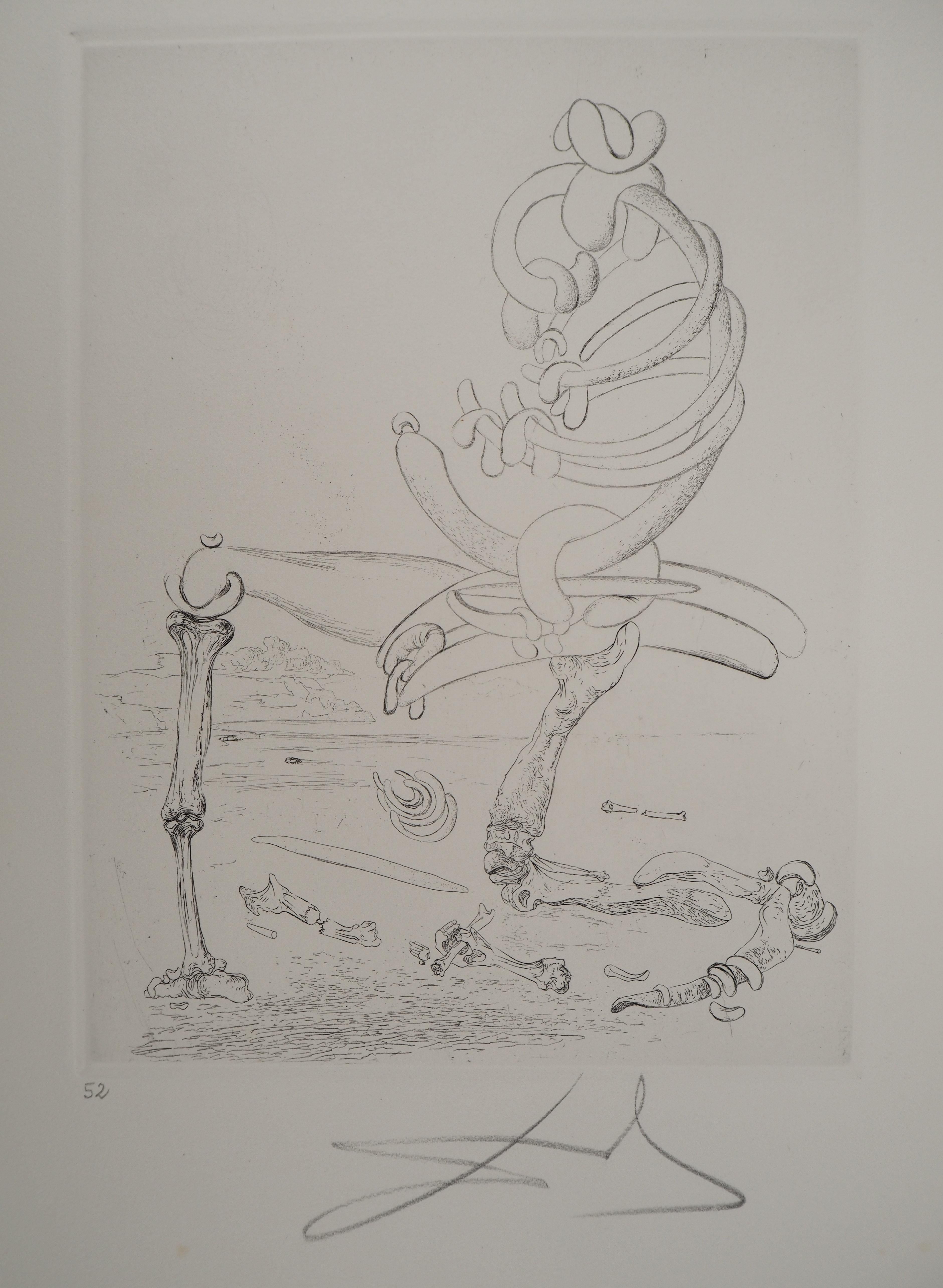 Surrealist Composition with Bones and Beans - Original etching, HANDSIGNED, 1975 For Sale 4