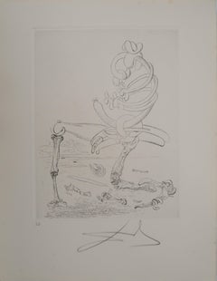Vintage Surrealist Composition with Bones and Beans - Original etching, HANDSIGNED, 1975