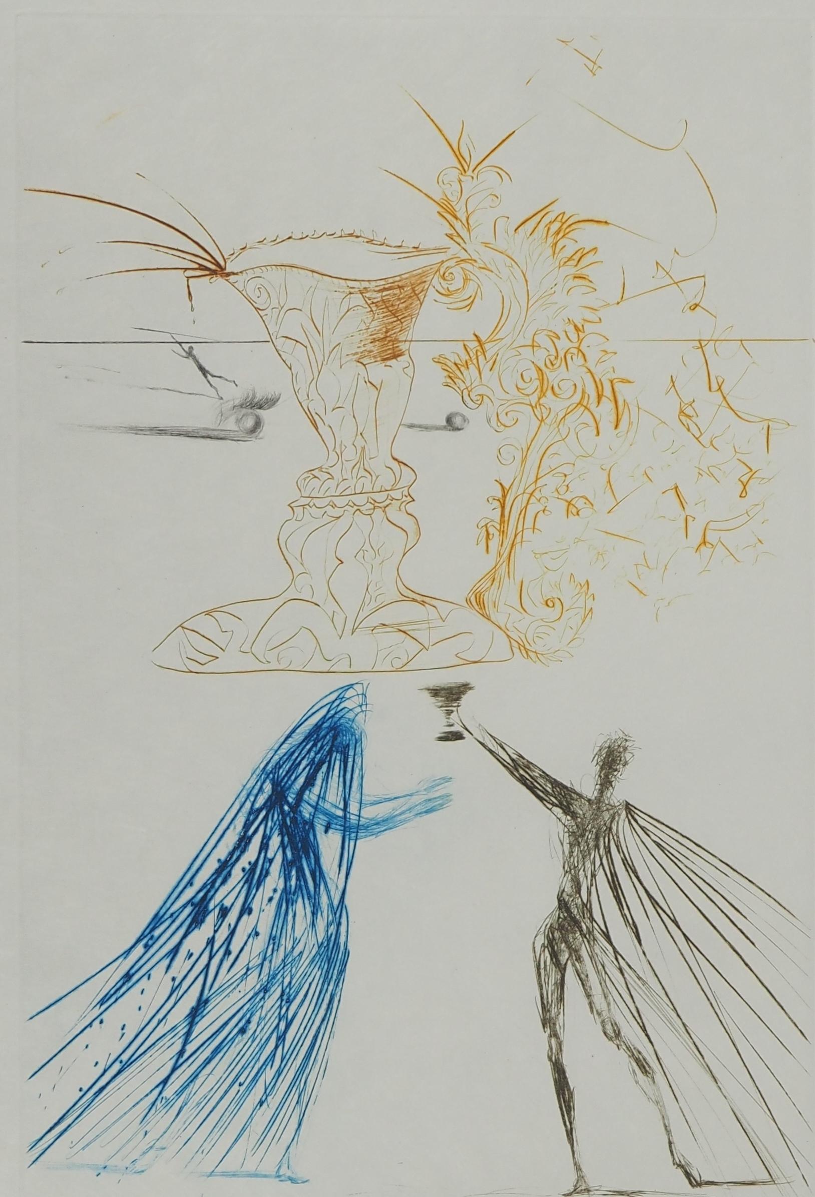 Surrealist Kiss, Tristan & Iseult - Original Etching Handsigned (Field #70-10 A) - Gray Figurative Print by Salvador Dalí