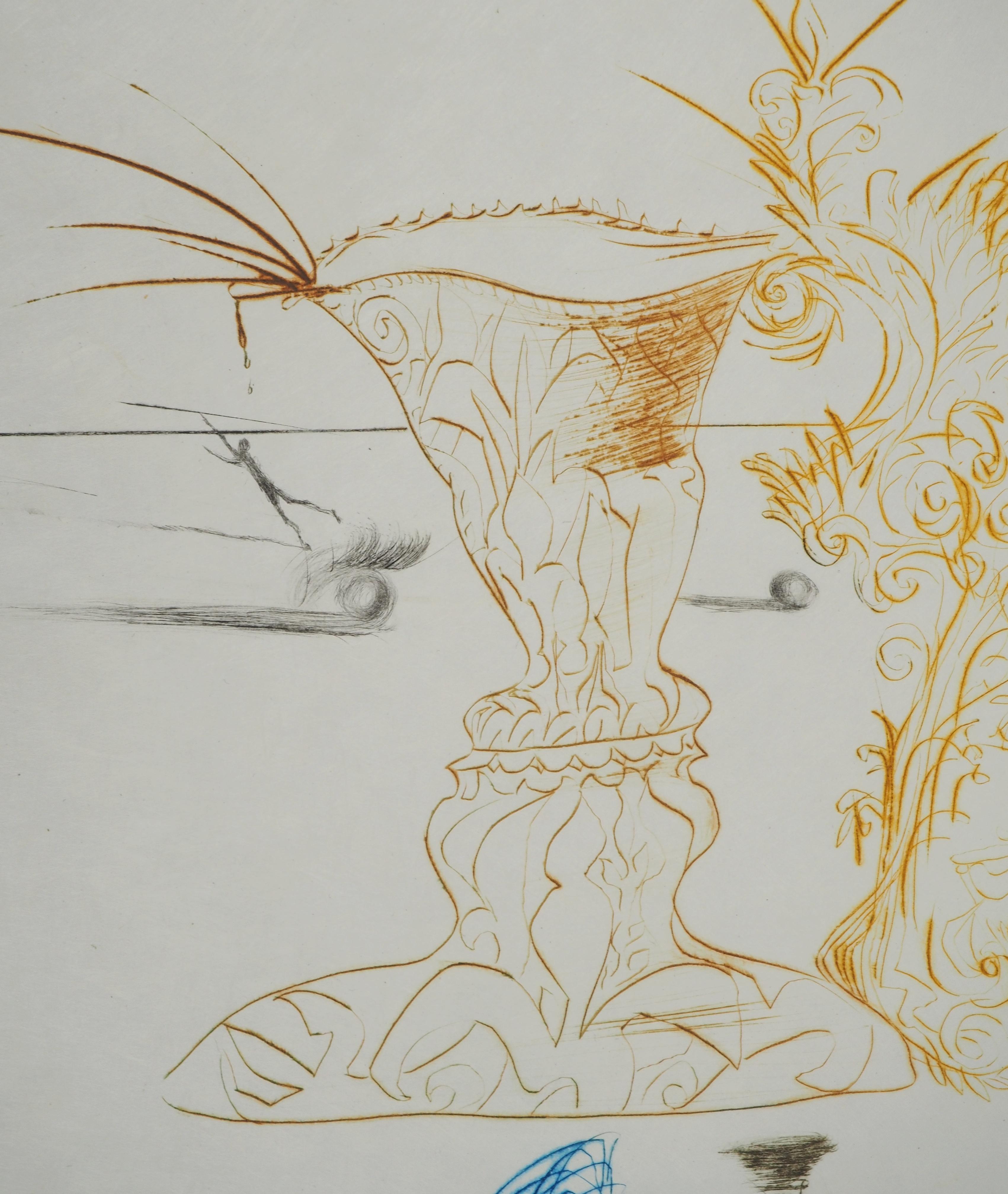Salvador DALI
Tristan And Iseult (Surrealist Kiss), 1970

Original etching 
Handsigned in pencil
Numbered / 75 
On Japan paper 66.5 x 51 cm (c. 26.19 x 20.08 inch)

REFERENCES : 
- Catalog raisonne Field #70-10 A
- Catalog raisonne Michler &