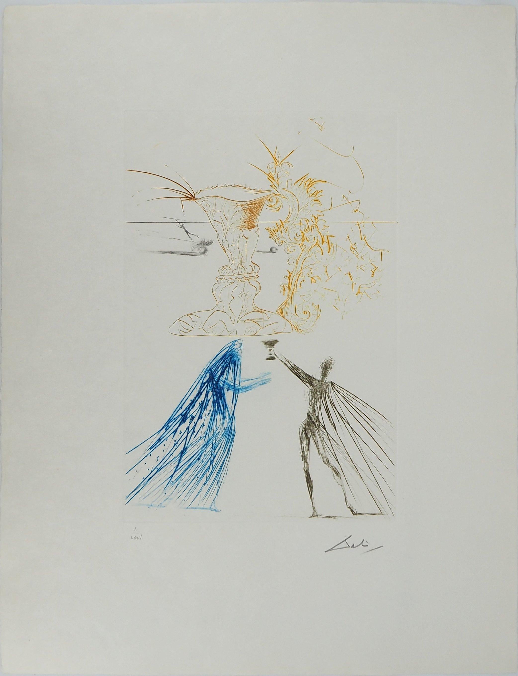 Salvador Dalí Figurative Print - Surrealist Kiss, Tristan & Iseult - Original Etching Handsigned (Field #70-10 A)