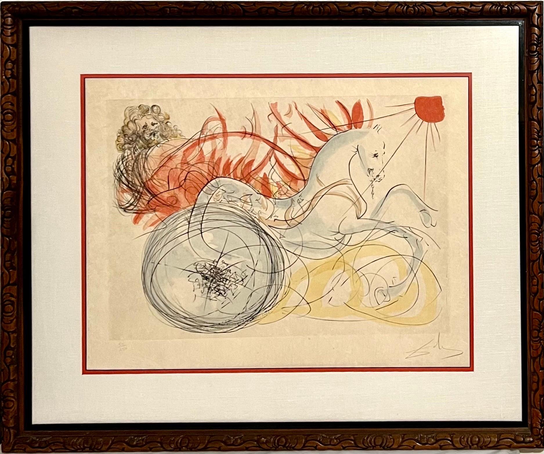 Surrealist Salvador Dali Large Pochoir Etching Drypoint Lithograph Chariot Rider For Sale 4