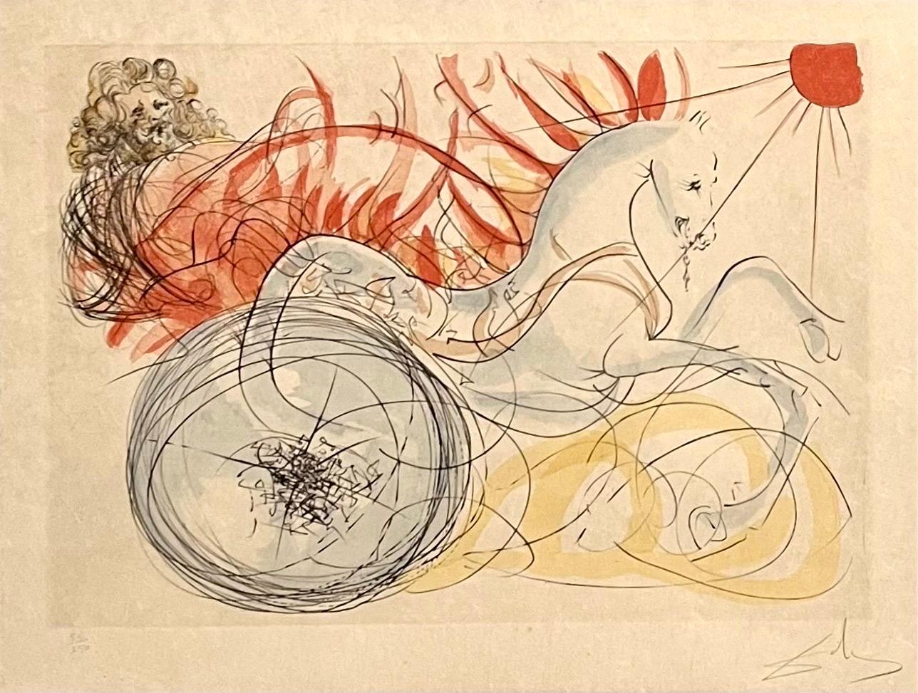 Surrealistische Salvador Dali Großes Pochoir Radierung Kaltnadelradierung Lithographie Chariot Reiter
