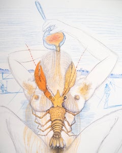 Surrealist Woman with Lobster - Original etching (Field #67-4M)