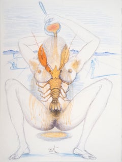Surrealist Woman with Lobster - Original etching (Field #67-4M)
