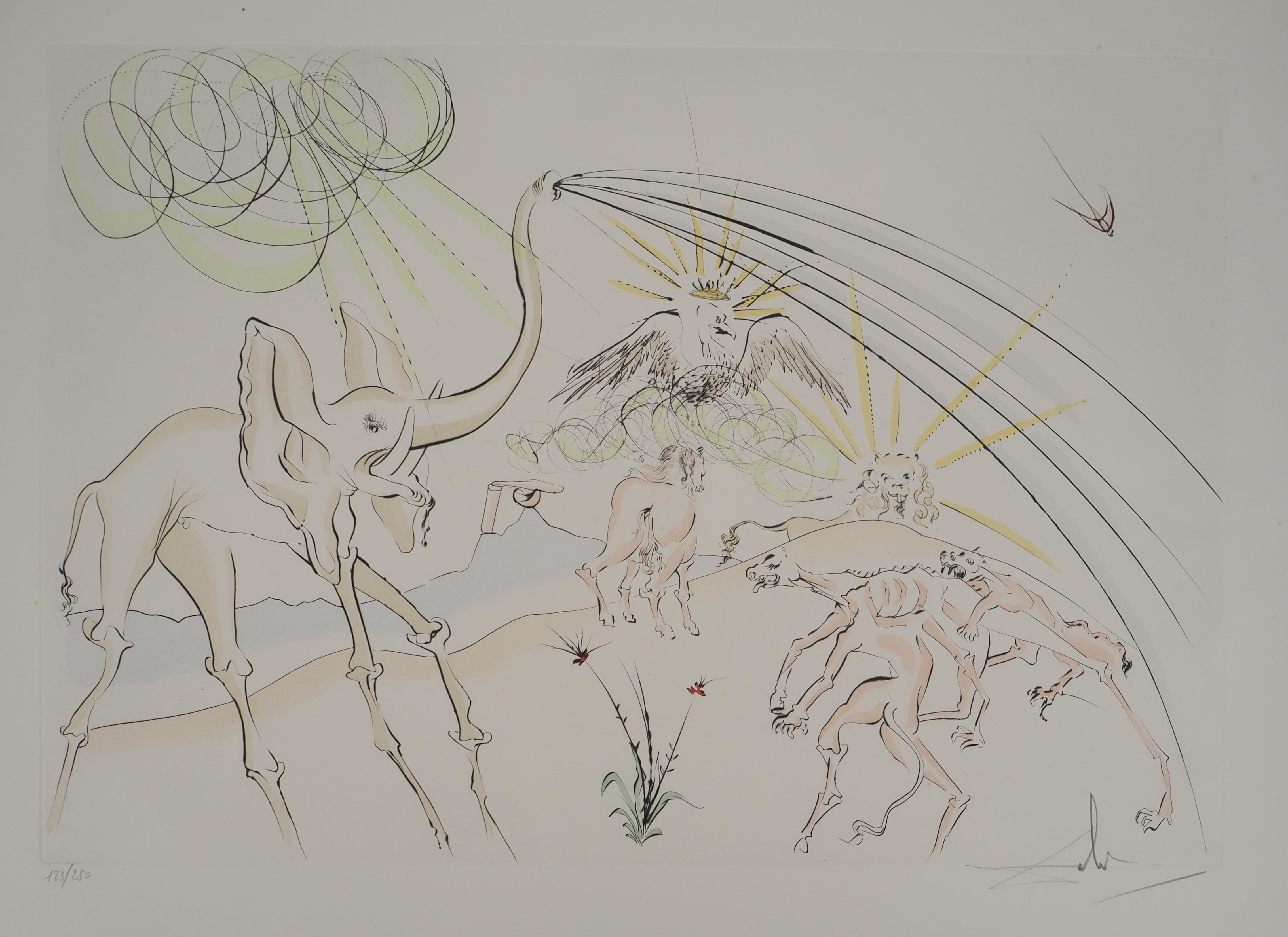 Éléphant surréaliste, gravure originale, signée à la main, 1974 - Surréalisme Print par Salvador Dalí