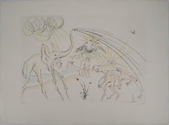 Éléphant surréaliste, gravure originale, signée à la main, 1974