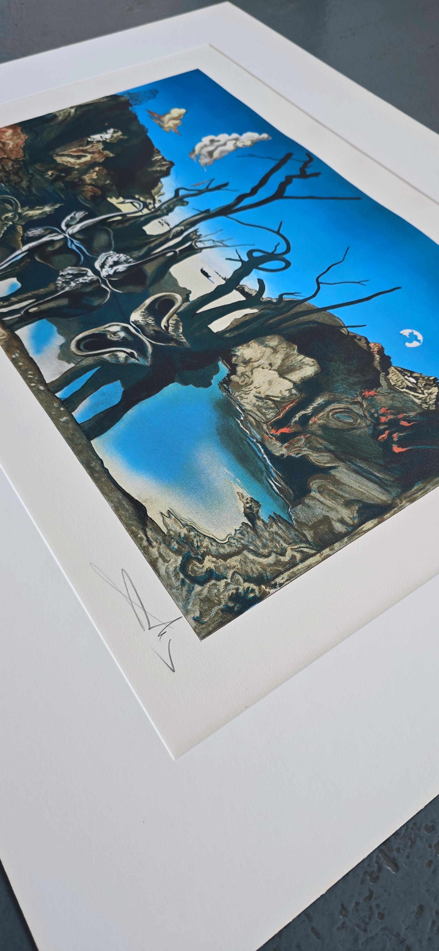 Swans Reflecting Elephants (Surrealism, Modern, Vibrant, Dreamy, ~42% OFF) For Sale 4