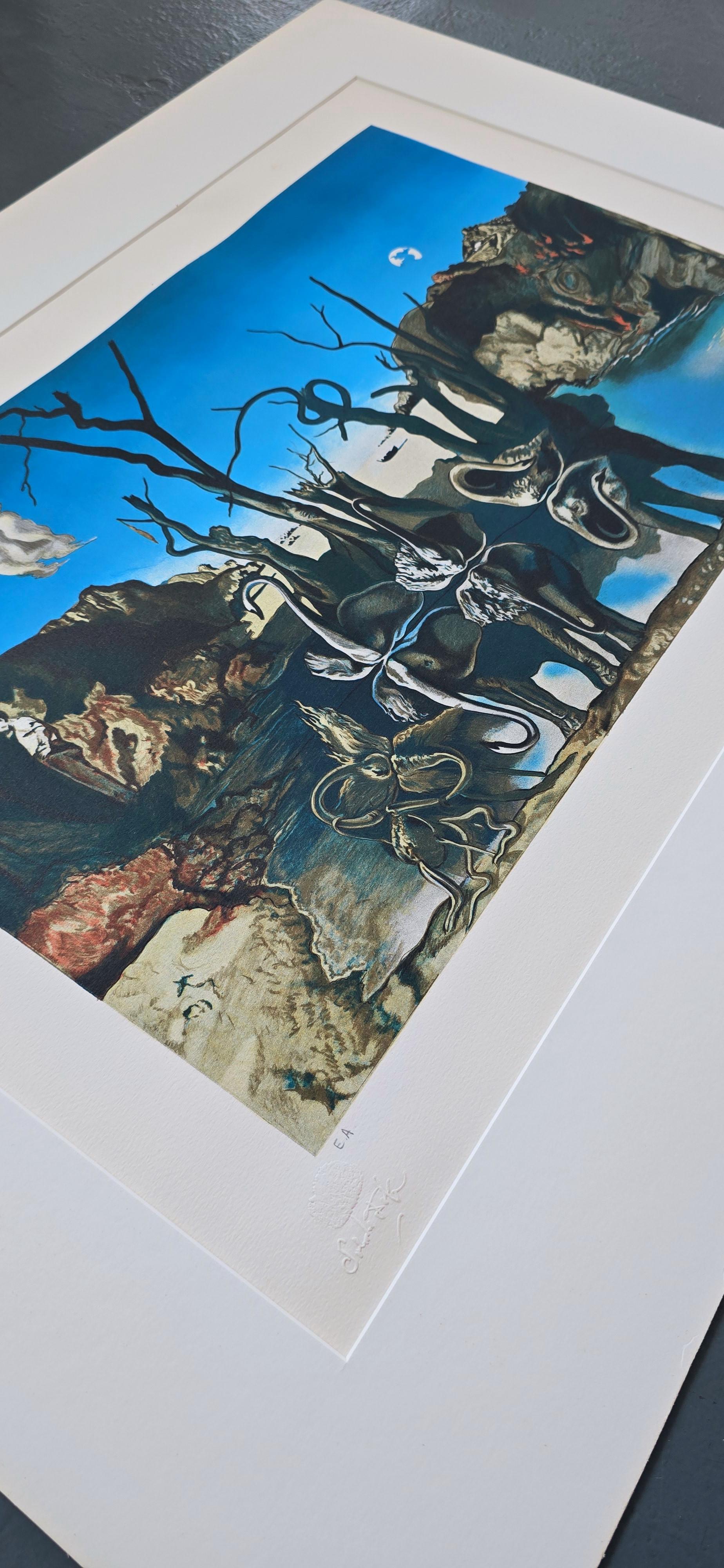 Swans Reflecting Elephants (Surrealism, Modern, Vibrant, Dreamy, ~42% OFF) For Sale 5