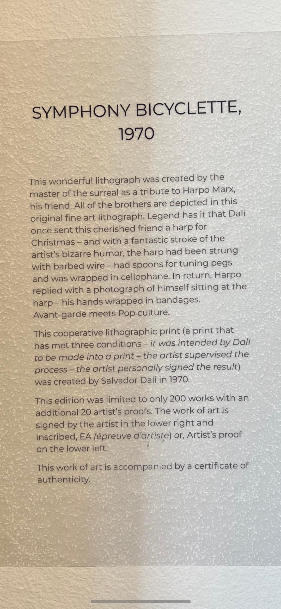 Symphony Bicyclette, 1970 - Firmato a mano  e litografia numerata di Salvador Dalí in vendita 3