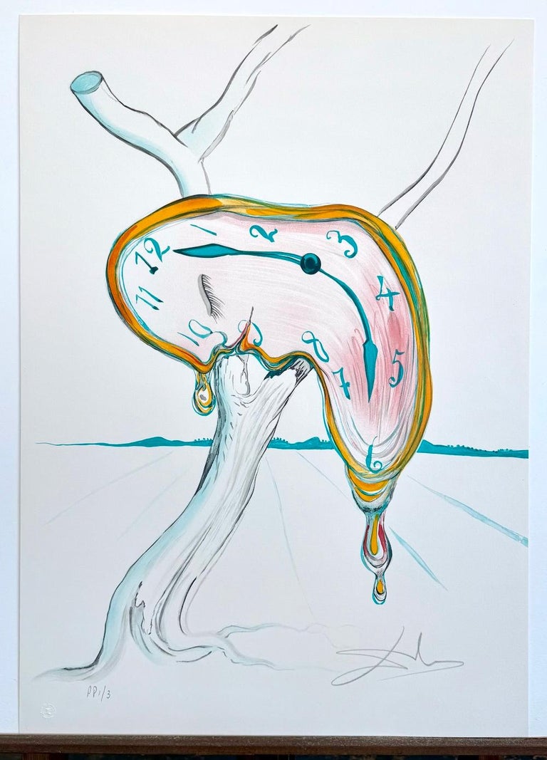 Art déco lithograph 直筆サインあり TEAR OF TIME (Melting Clock)Signed Lithograph on Arches Paper
