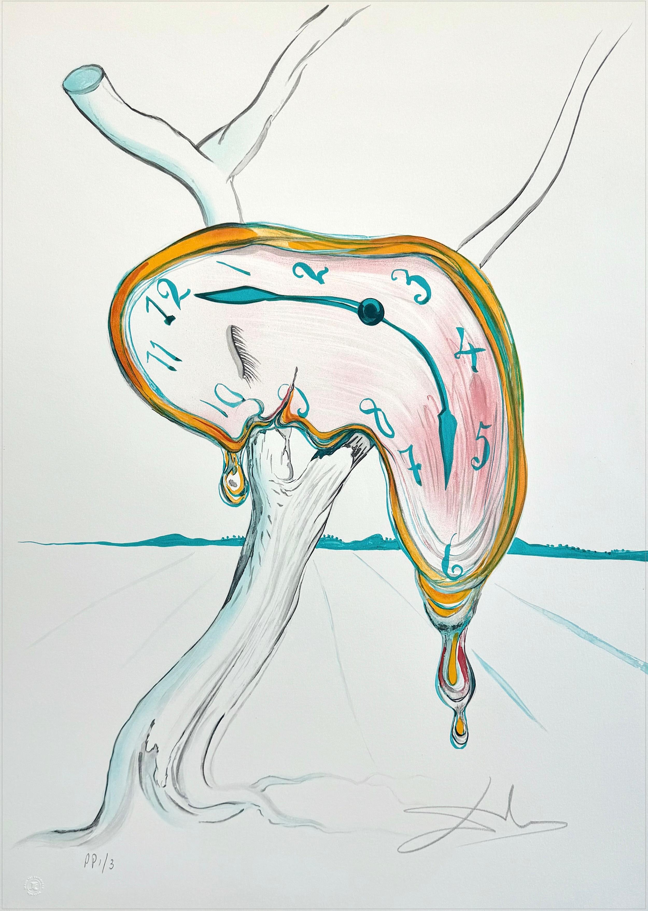TEAR OF TIME (Horloge qui bouge) signée, lithographie sur papier Arches, surréalisme