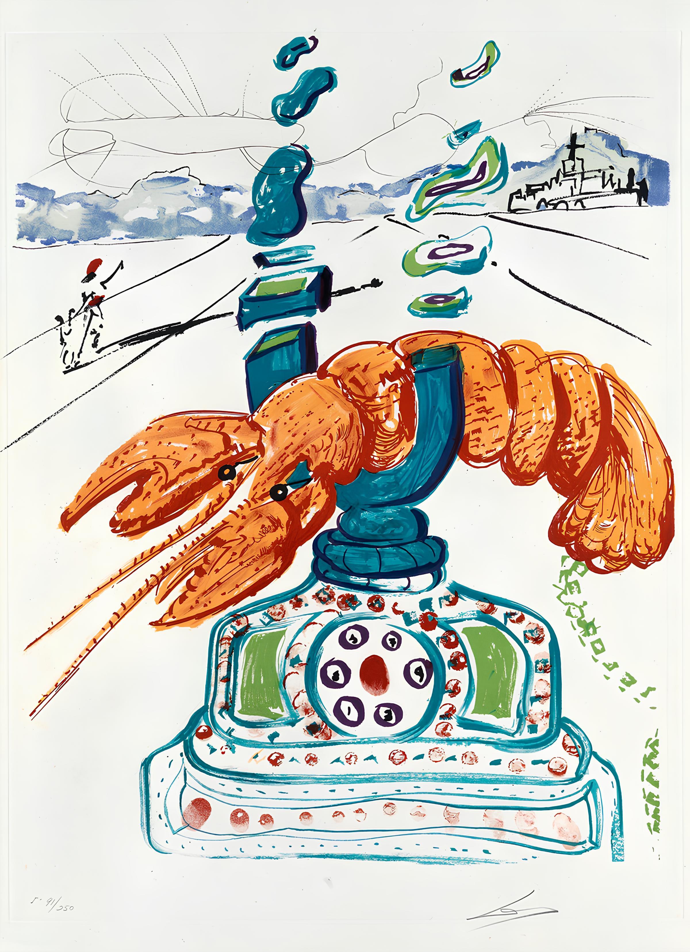 Abstract Print de Salvador Dalí - Téléphone-homard cybernétique (Michler/Löpsinger 822-831; Field 75-13)
