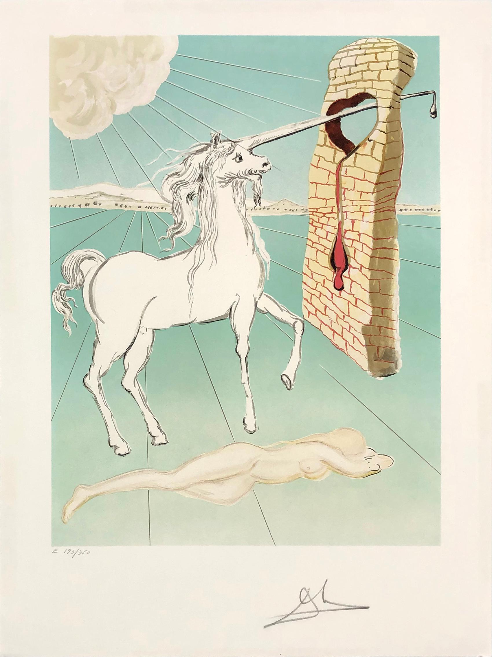 Portrait Print di Salvador Dalí - L'agonia dell'amore (L'Unicorno), litografia firmata a mano