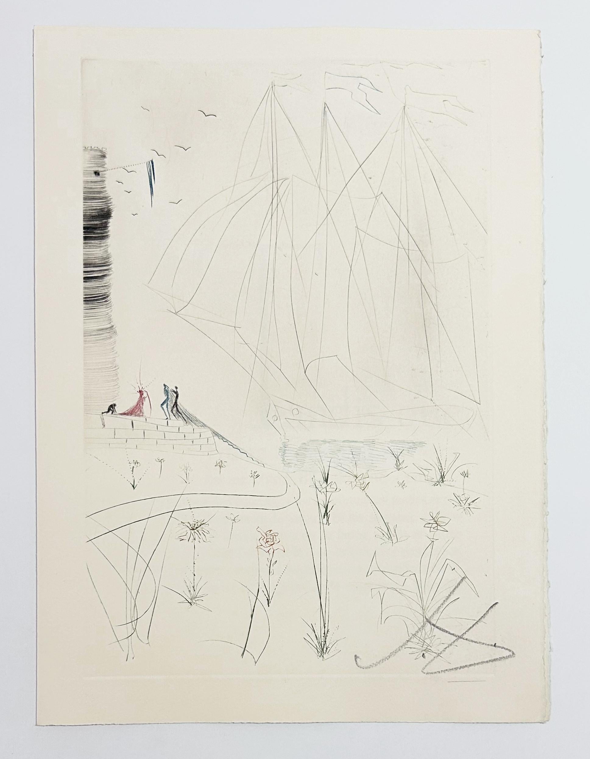 The Arrival of Iseult, from Tristan and Iseult - Beige Abstract Print by Salvador Dalí