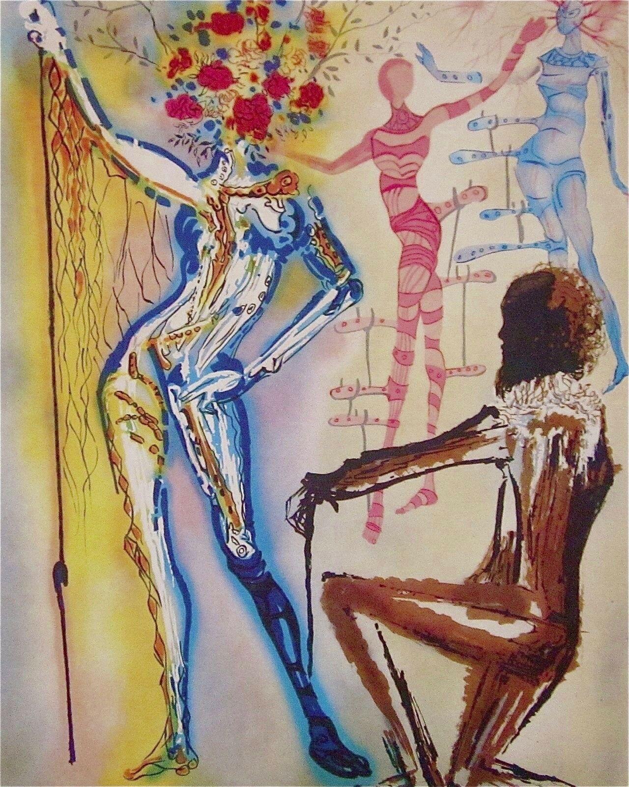 Salvador Dalí Landscape Print - The Ballet of the Flowers 1989 Limited Edition Litho Salvador Dali -1st Edition