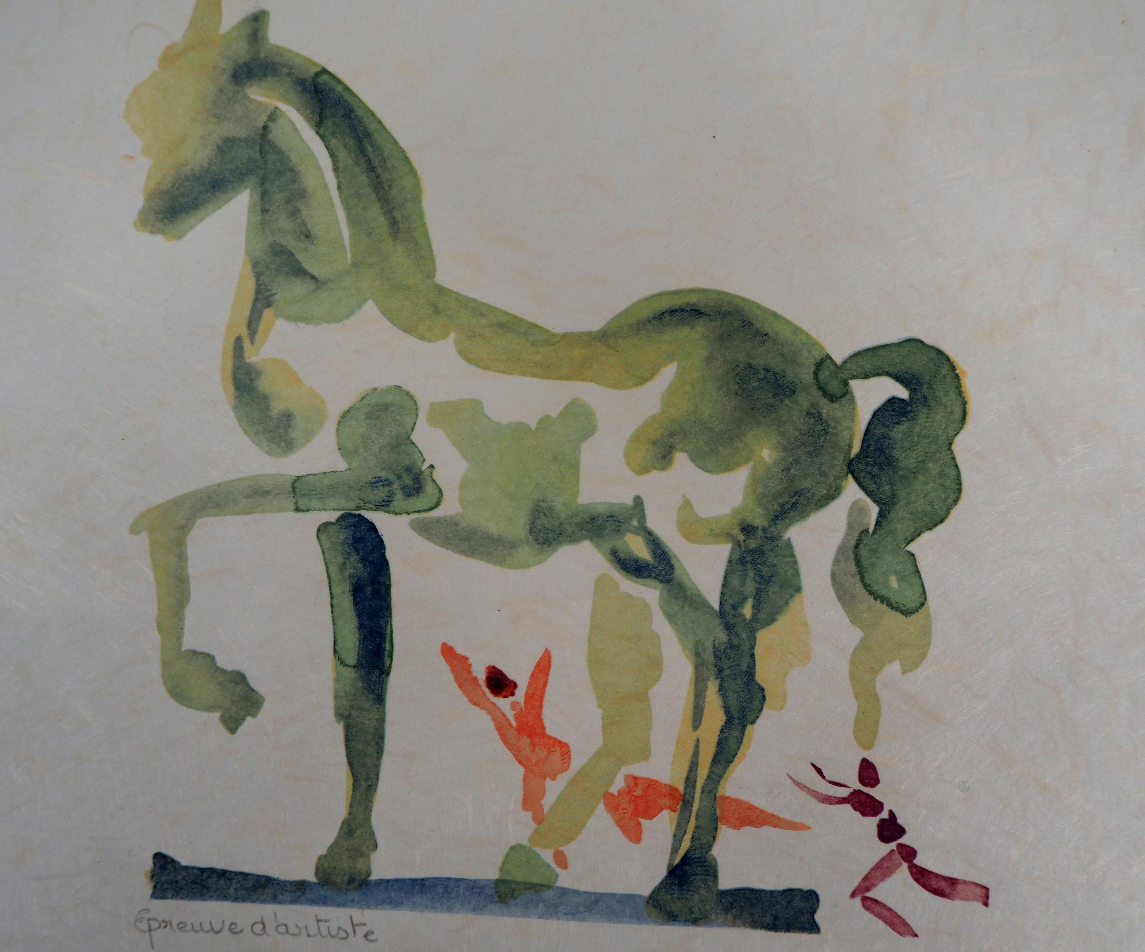 The Battle (Trojan Horse) - Original Woodcut, Handsigned (Field #79-2 L) - Surrealist Print by Salvador Dalí