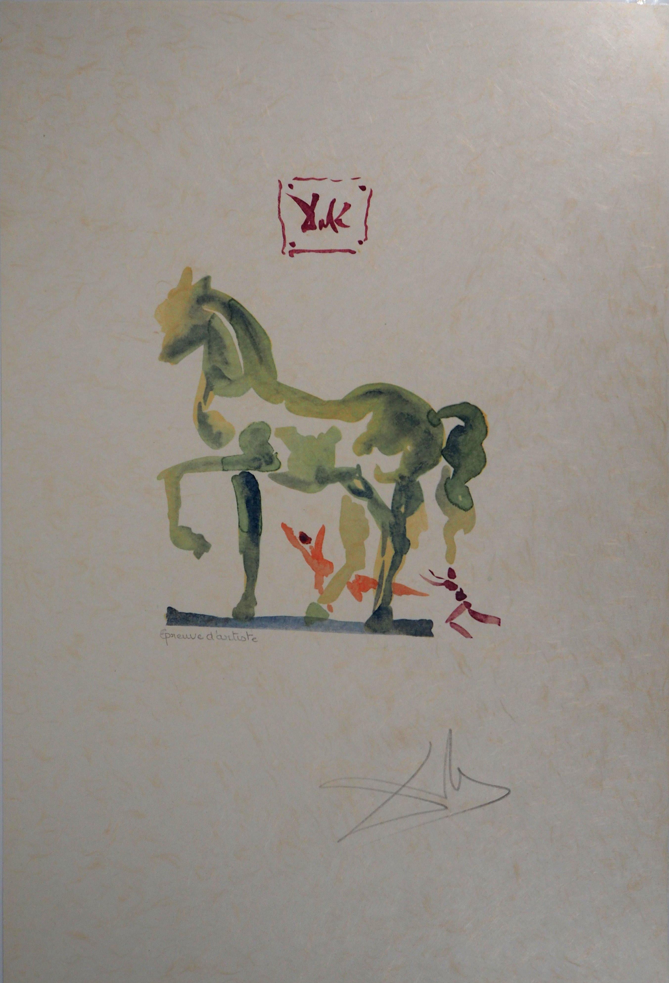 Salvador Dalí Figurative Print - The Battle (Trojan Horse) - Original Woodcut, Handsigned (Field #79-2 L)