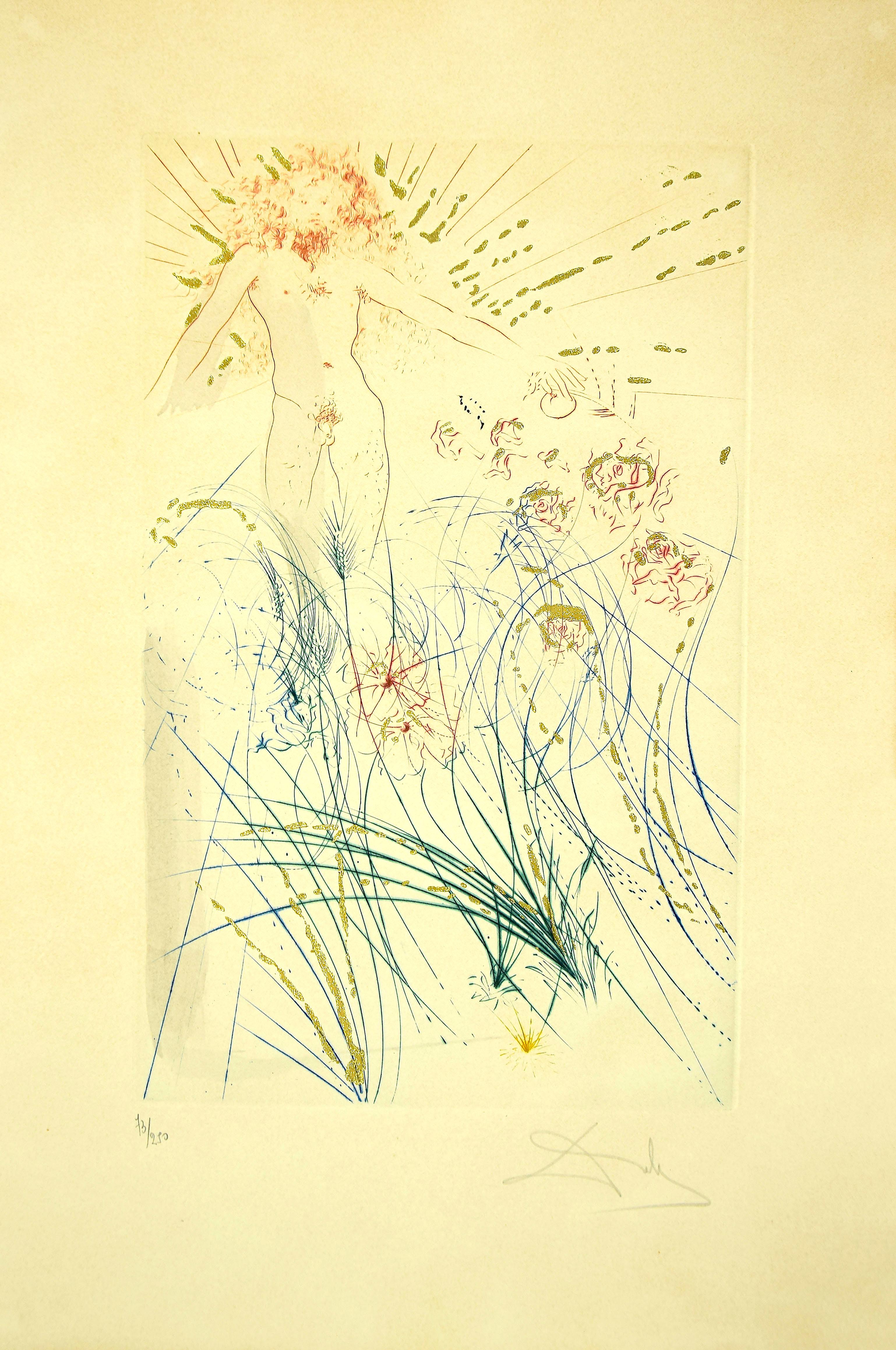 Salvador Dalí Figurative Print - The Beloved Feeds between the Lilies - Original Etching by S. Dalì - 1971