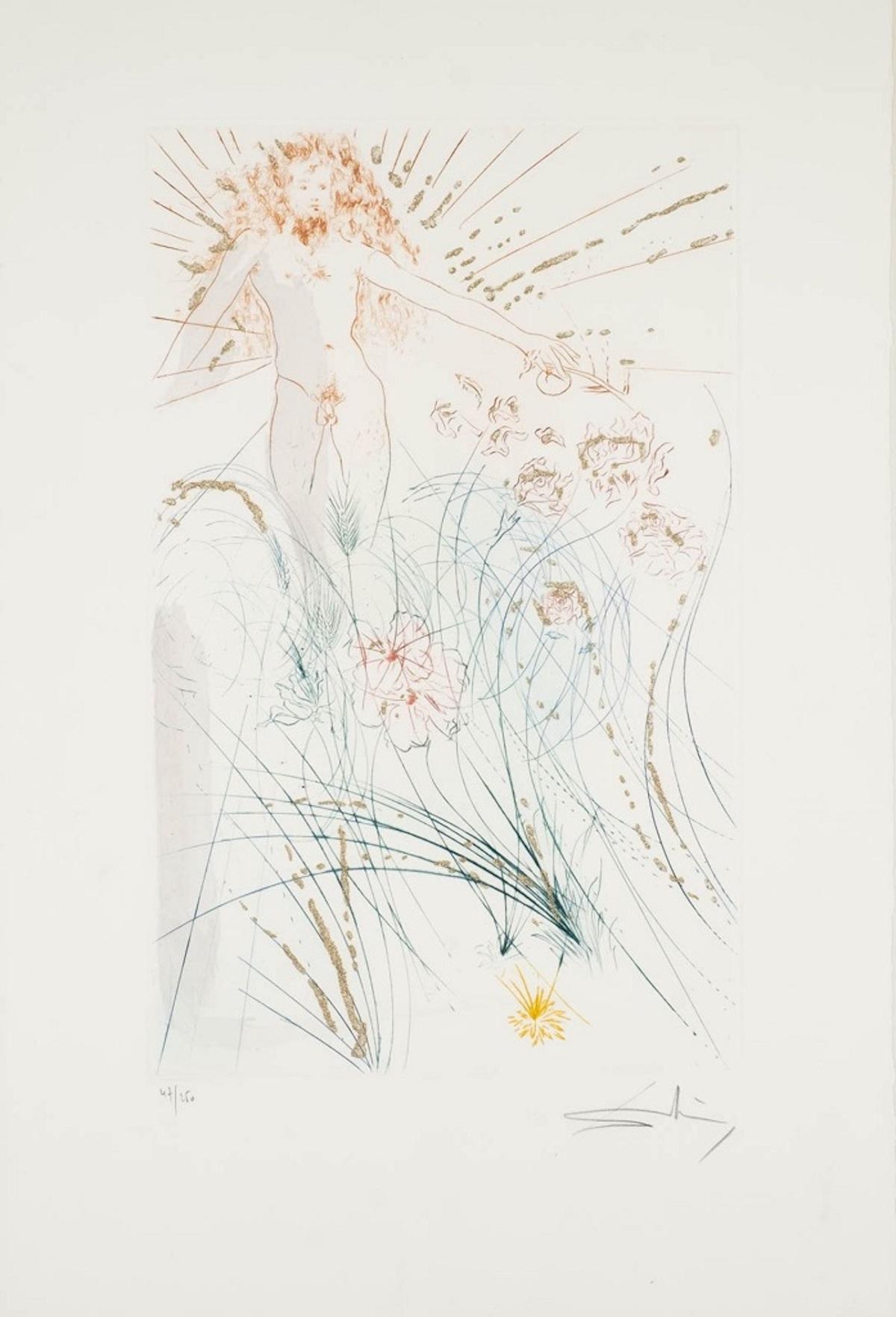 Salvador Dalí Figurative Print - The Beloved Feeds between the Lilies - Original Etching by S. Dalì - 1971