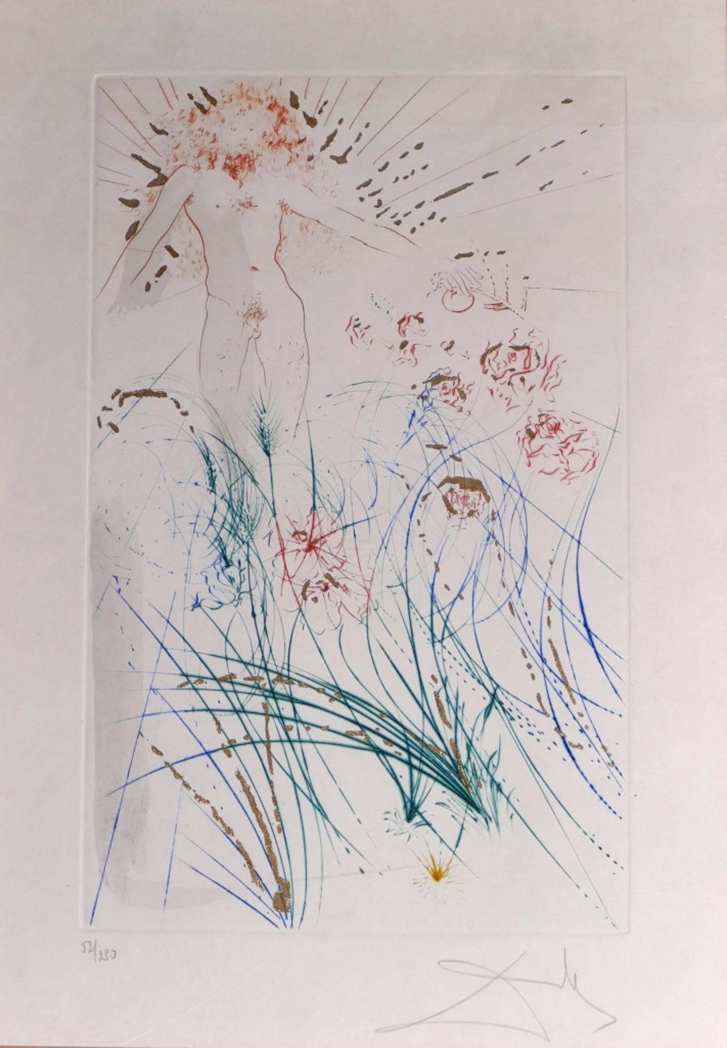 Salvador Dalí Print - The Beloved Feeds between the Lilies - Original Lithograph by S. Dalì - 1971