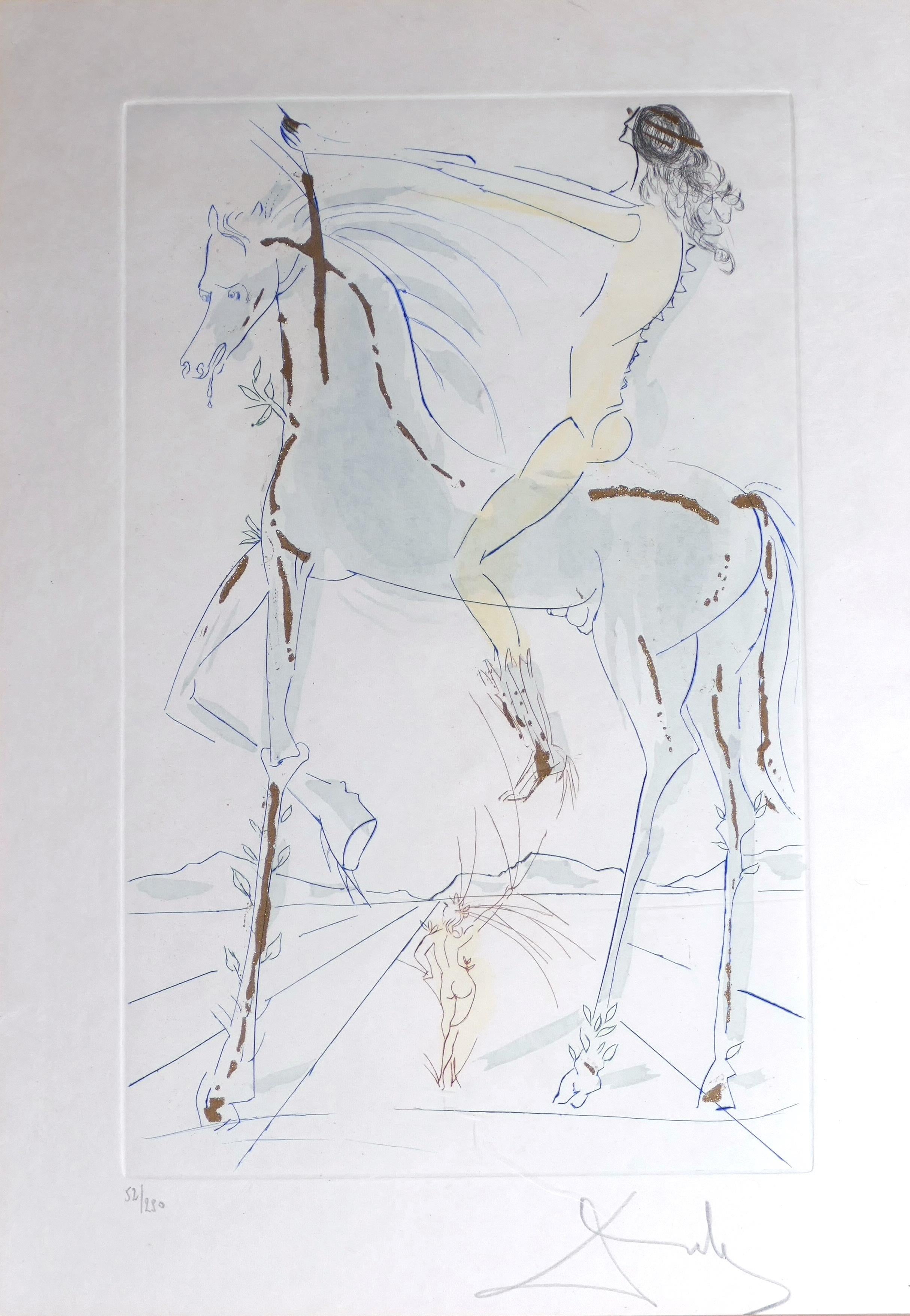 Salvador Dalí Figurative Print - The Beloved is as Fair as a Company of Horses - Etching by S. Dalì - 1971