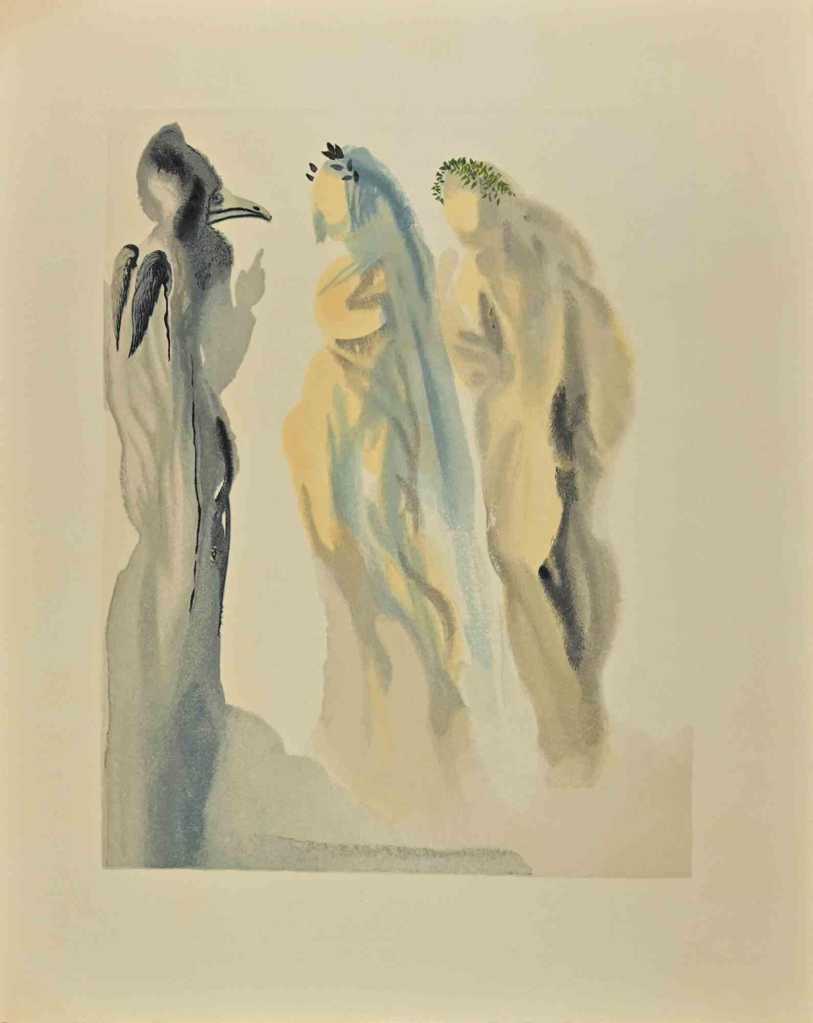 Le prêtre Cum Troubadour « La Divine Comédie », gravure sur bois attribuée à Salvador Dali, 1963