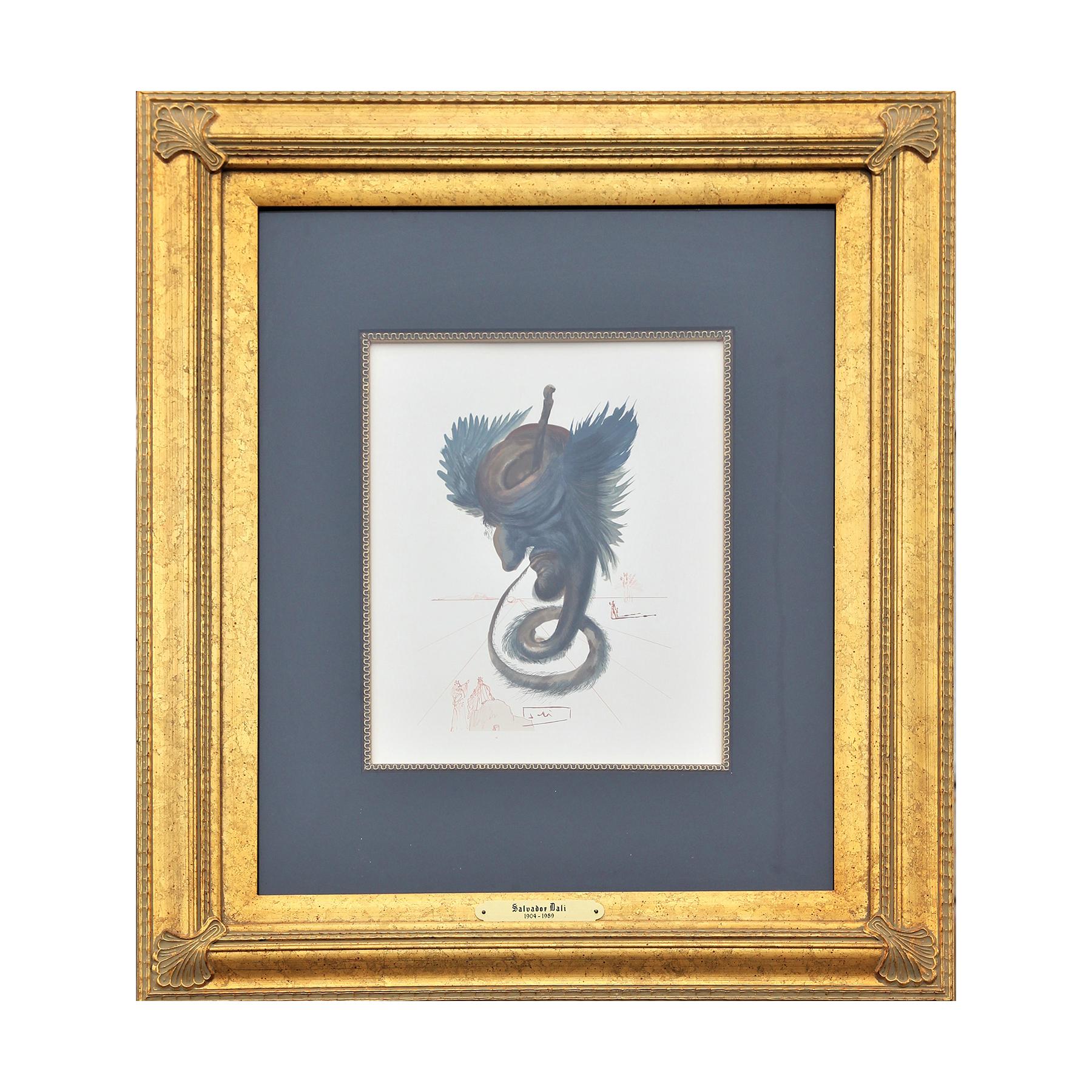 Salvador Dalí Figurative Print - "The Black Cherub" Surrealist Print of Hell Canto from the Divine Comedy Suite