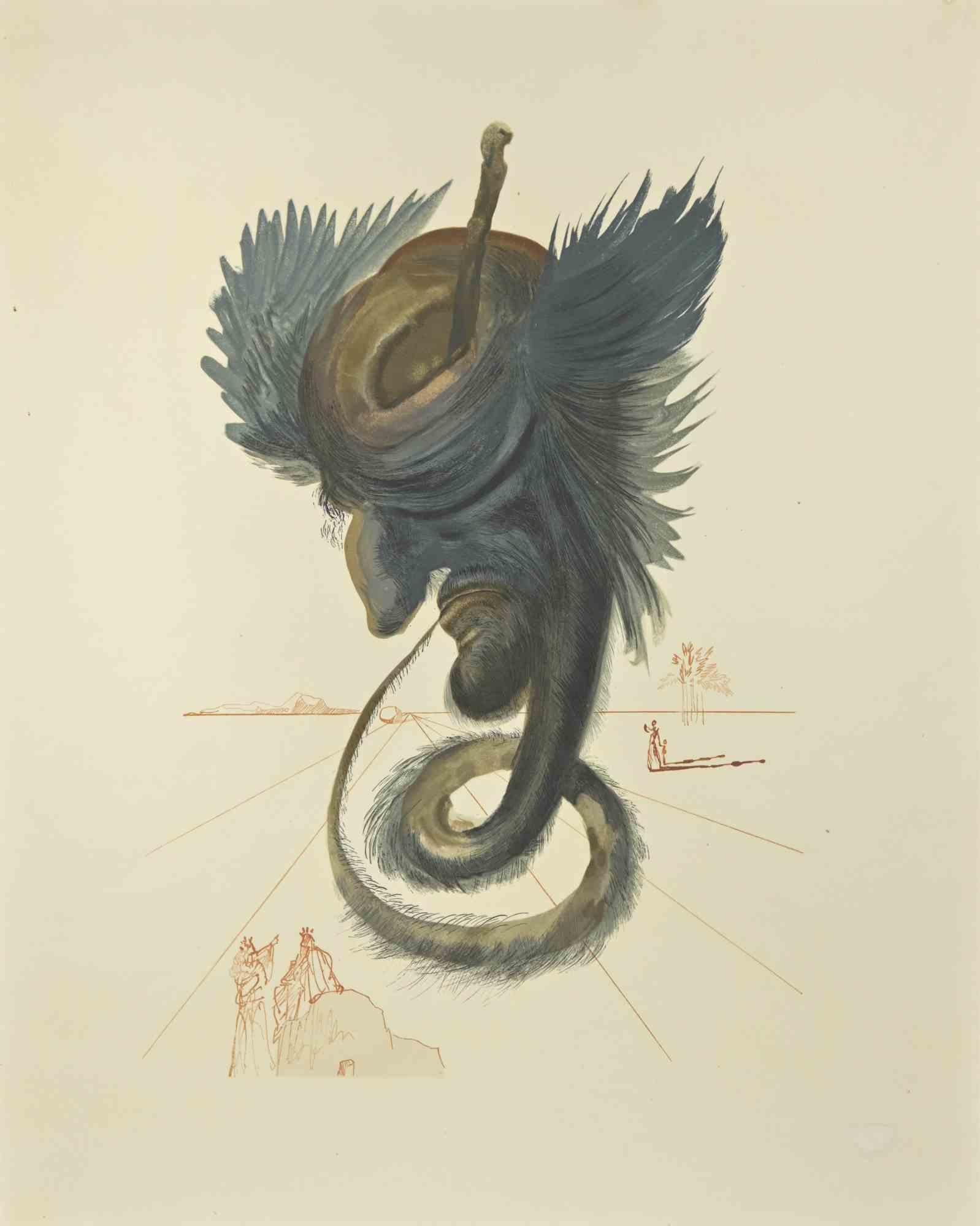 Salvador Dalí Figurative Print - The Black Cherub - The Divine Comedy - Woodcut  - 1963