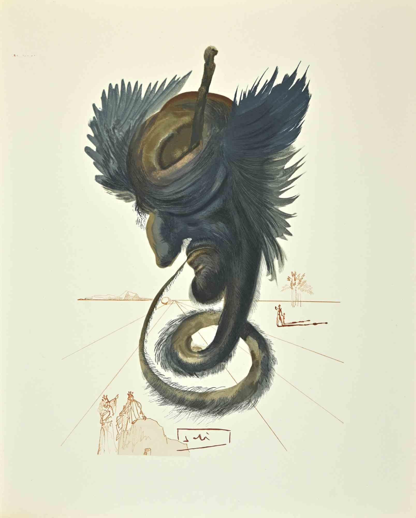 Salvador Dalí Print - The Black Cherub - Woodcut print - 1963
