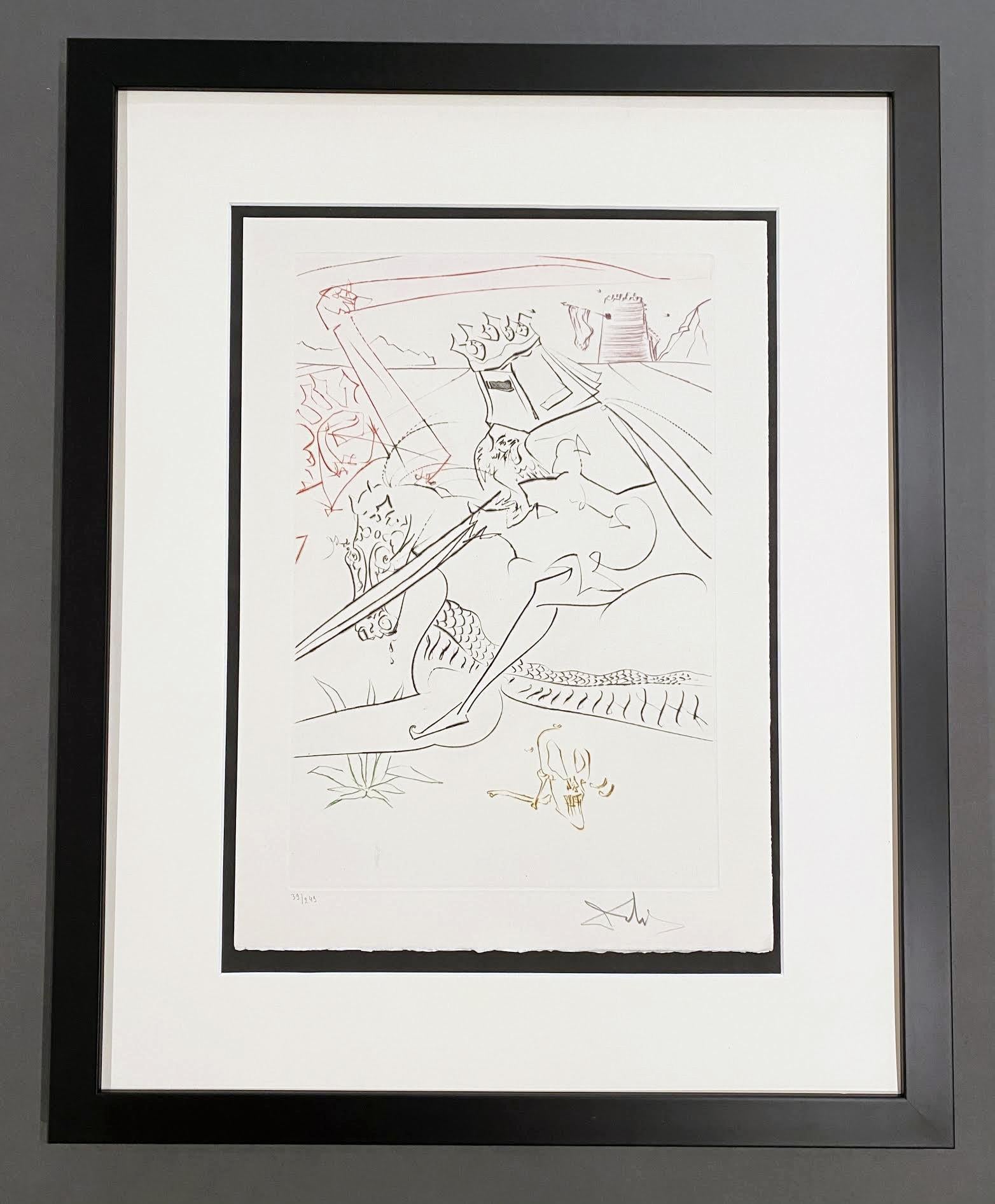 Salvador Dalí Landscape Print - The Black Knight, from The Quest for the Grail 