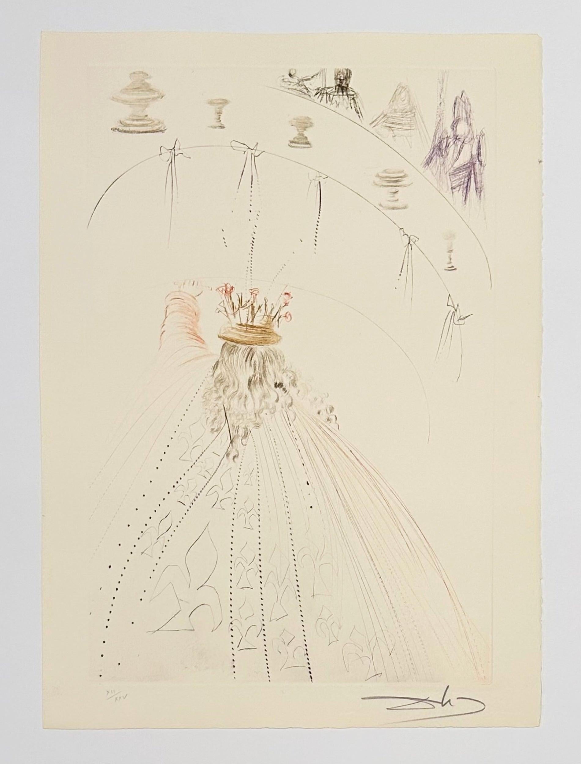 Artist: Salvador Dali
Title: The Cavaliers of King Arthur
Portfolio: Tristan and Iseult
Medium: Color engraving
Year: 1970
Edition: XII/XXV
Frame Size: 25 1/4