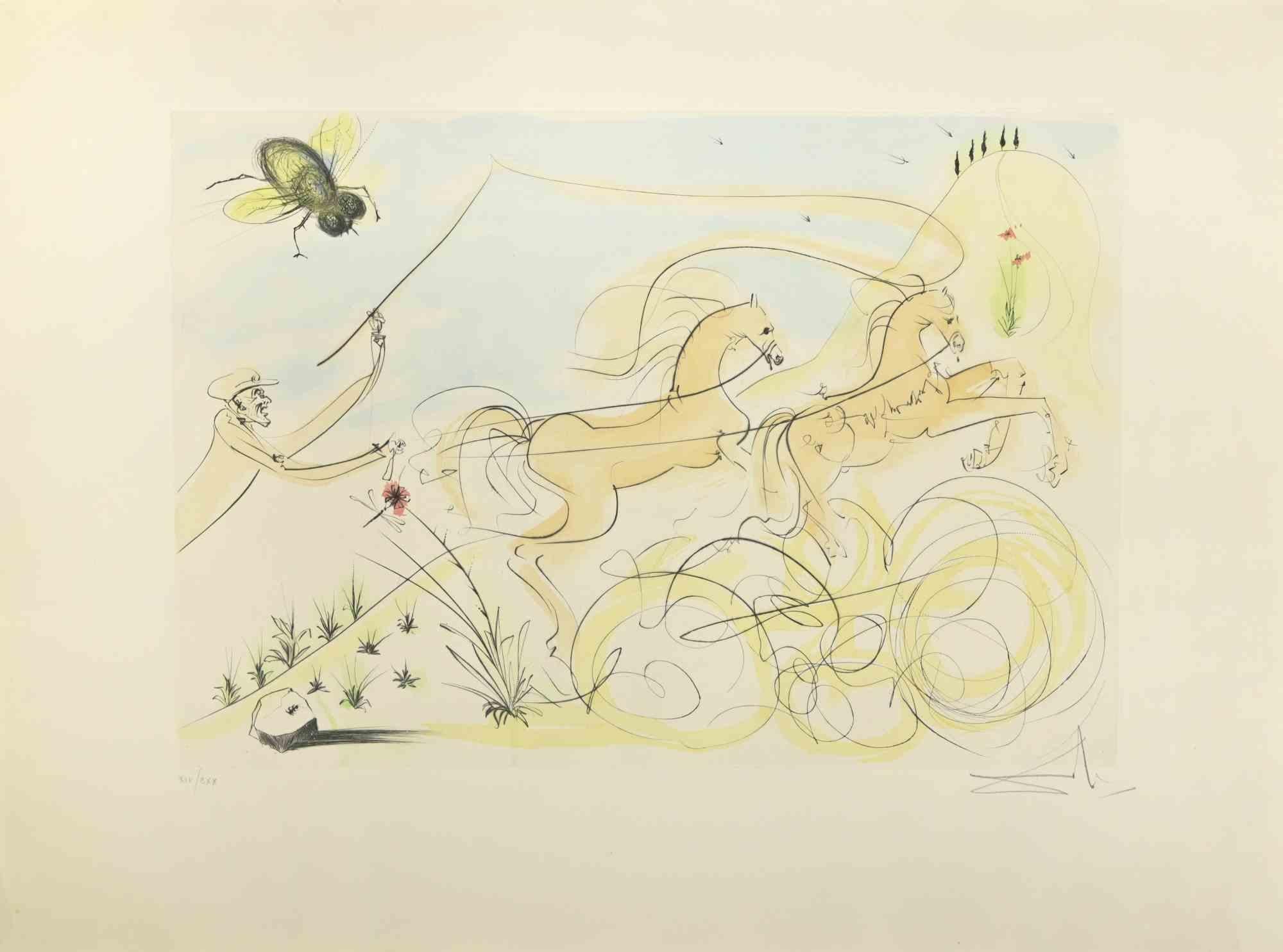 Salvador Dalí Animal Print - The Coach and the Flies - Etching  - 1974
