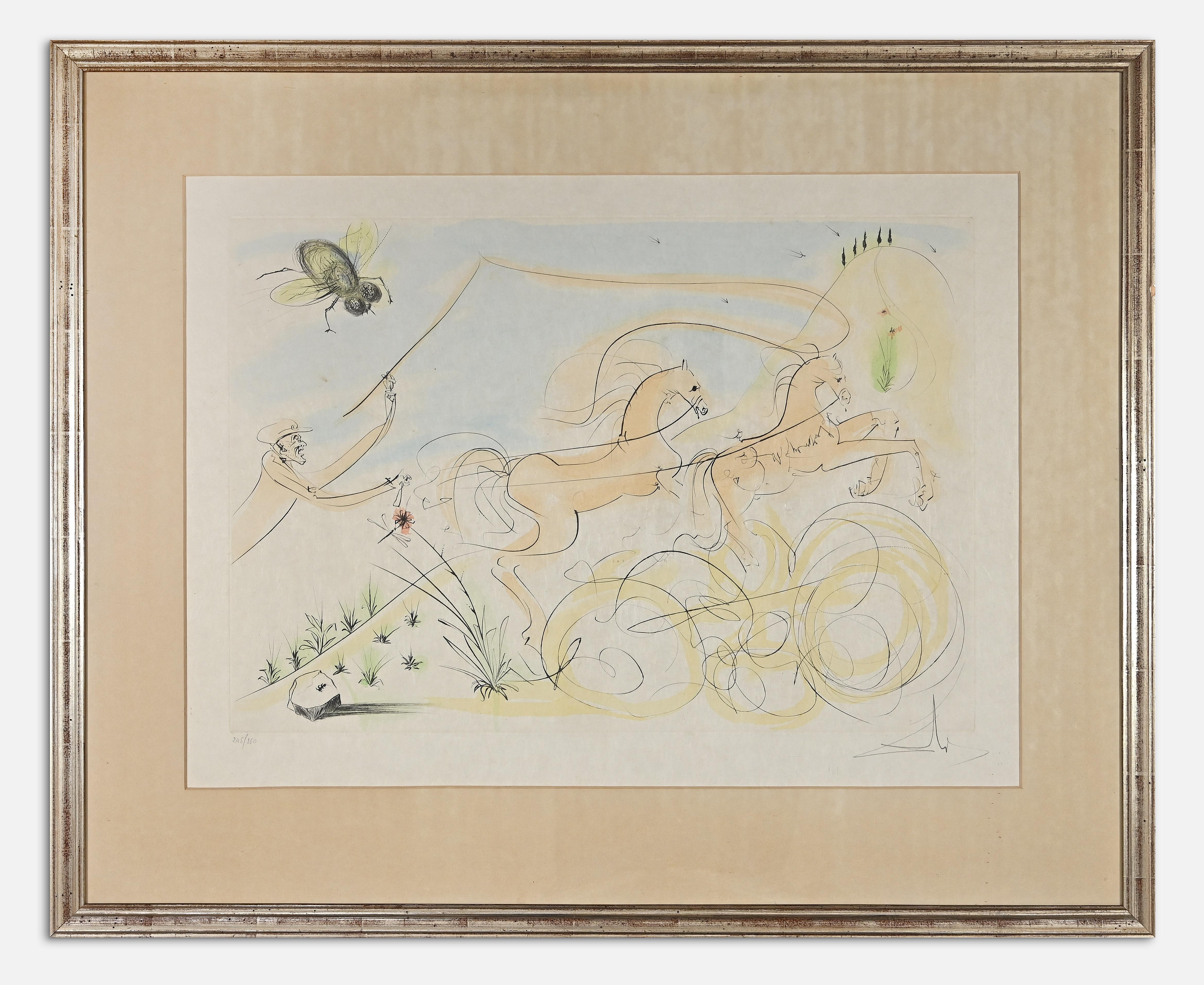 « The Coach and the Flies » (Le Coach et les Flies) - gravure et pointe sèche originale  attribué à S.Dal - 1974 - Print de Salvador Dalí