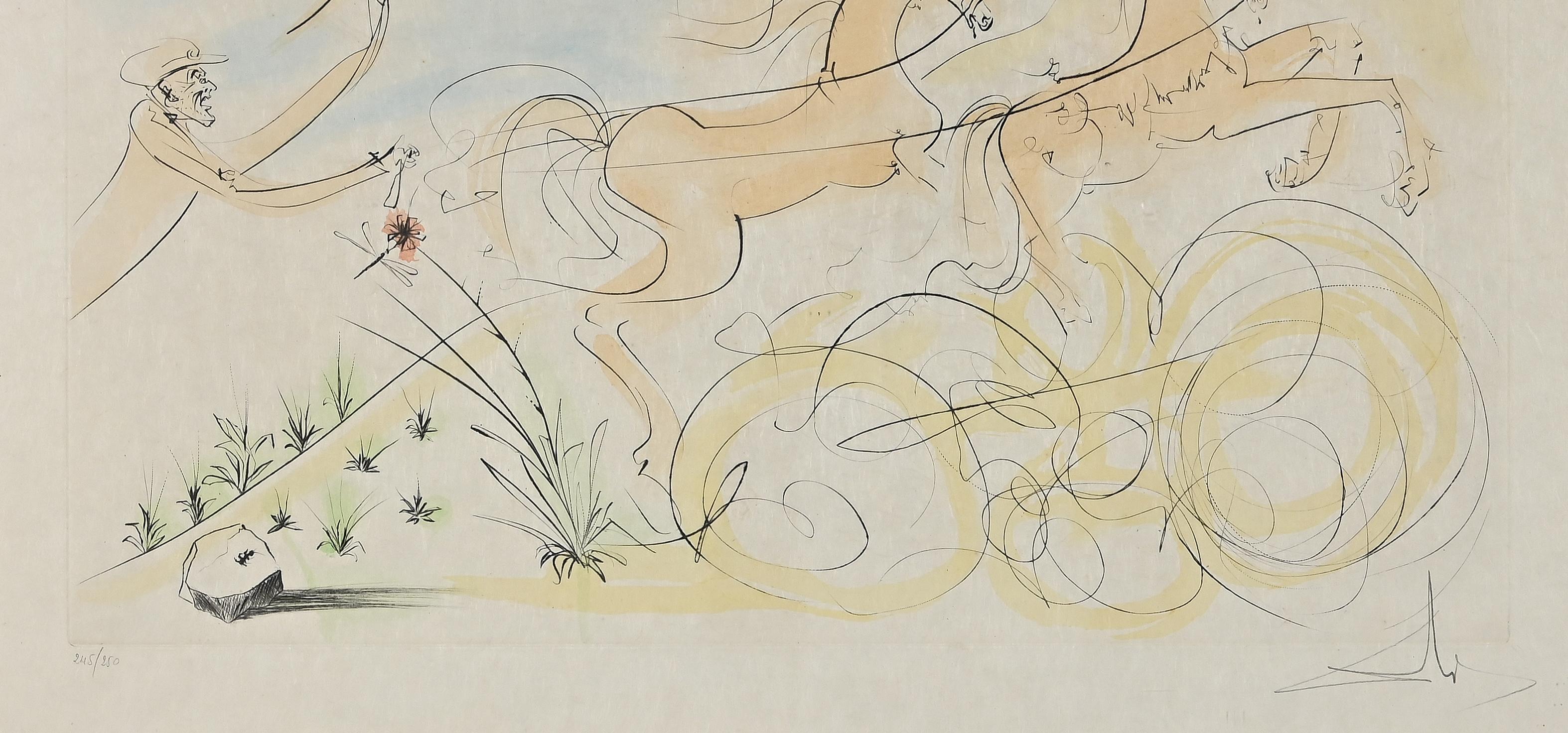 « The Coach and the Flies » (Le Coach et les Flies) - gravure et pointe sèche originale  attribué à S.Dal - 1974 - Surréalisme Print par Salvador Dalí