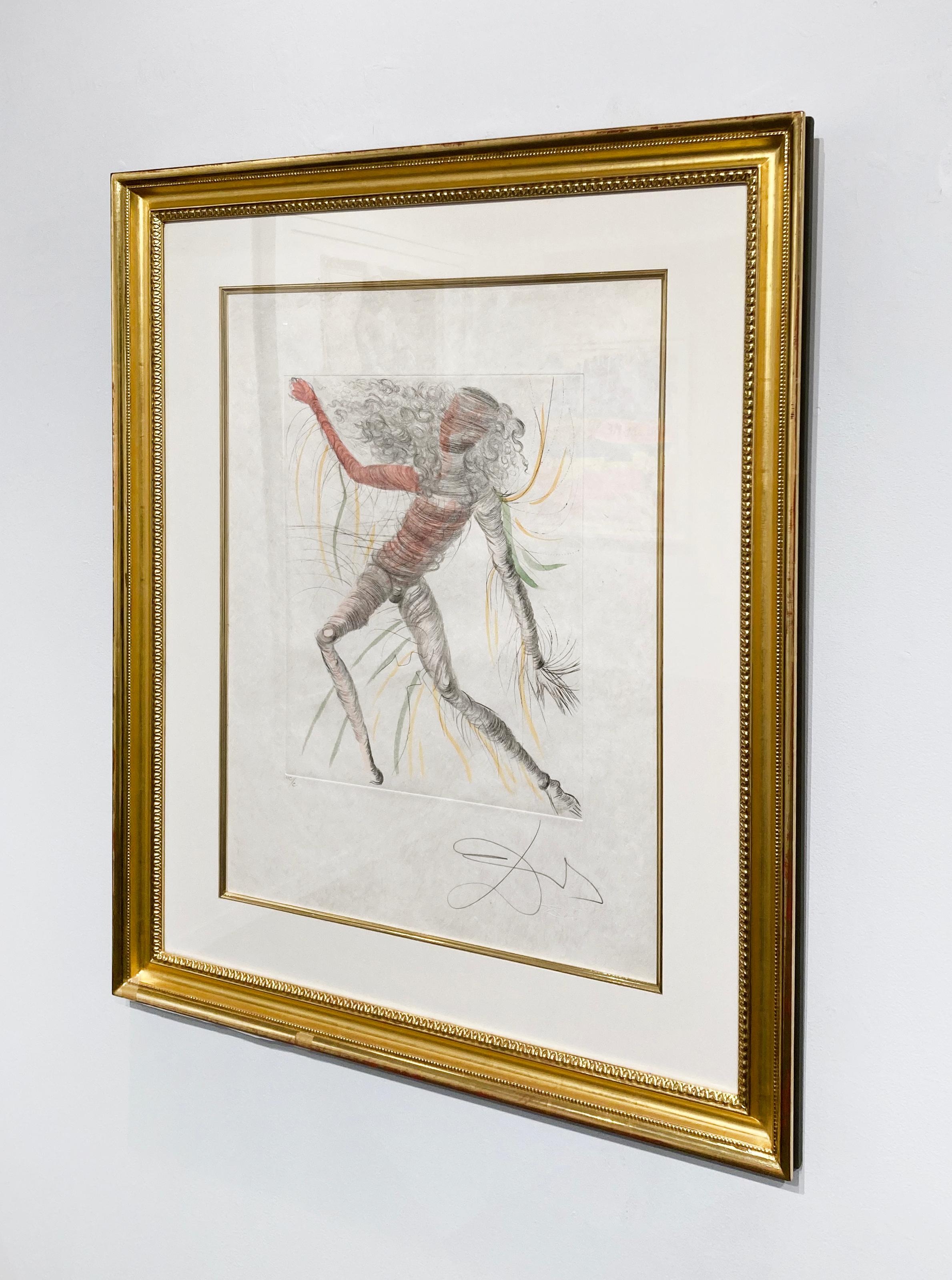 Artist:  Dali, Salvador
Title:  The Cosmonaut
Series:  The Hippies
Date:  1969
Medium:  drypoint with added color
Framed Dimensions:  34