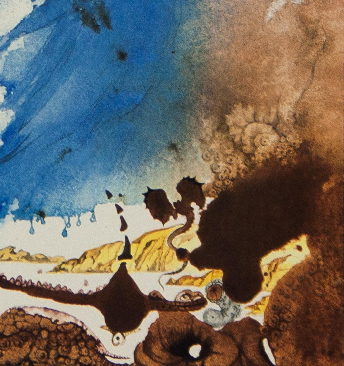 The Creation of Earthly and Sea Animals lithograph Salvador Dali Biblia Sacra  - Gray Abstract Print by Salvador Dalí