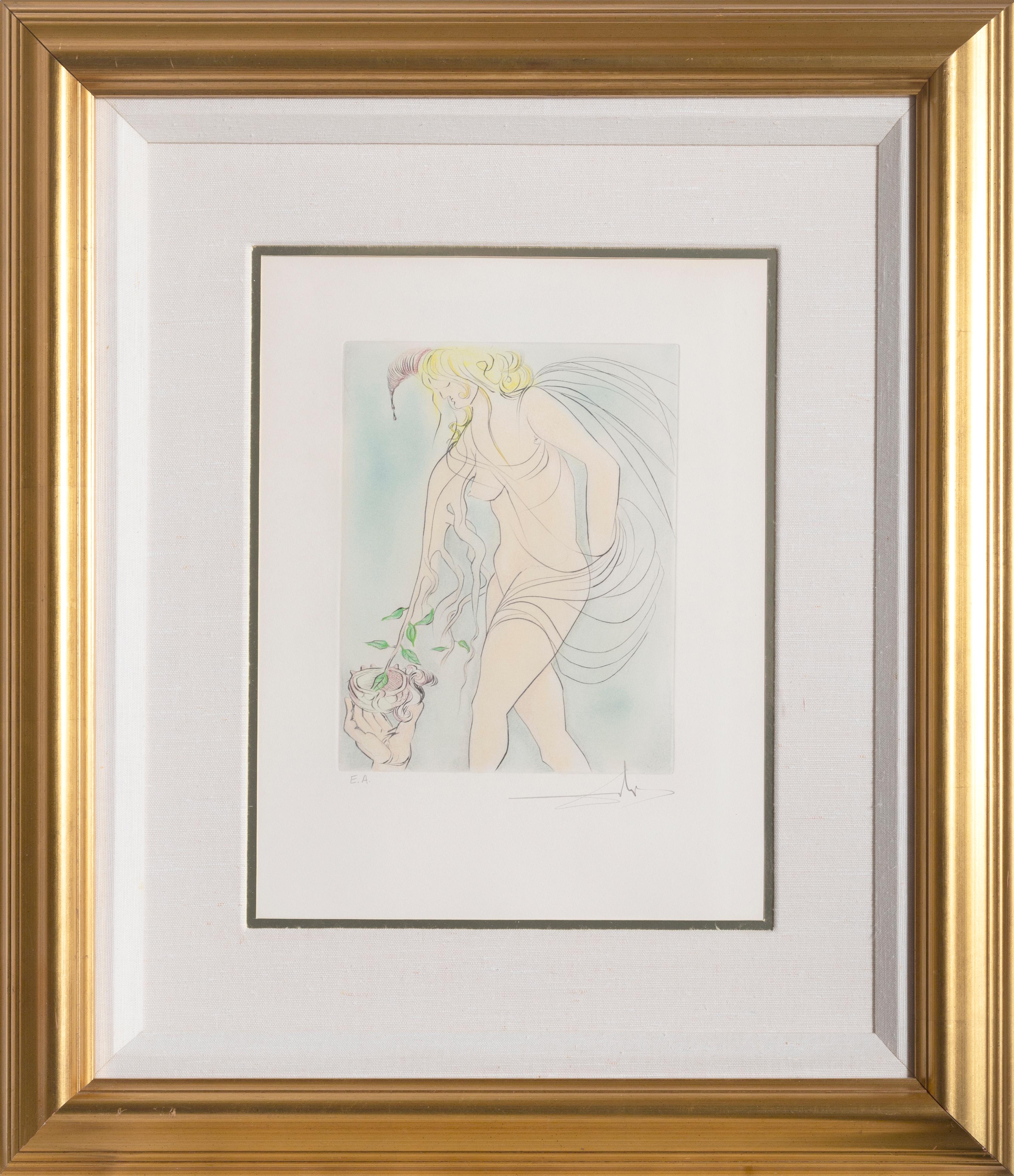 Salvador Dalí Figurative Print - The Cup Offered, Framed Etching by Salvador Dali
