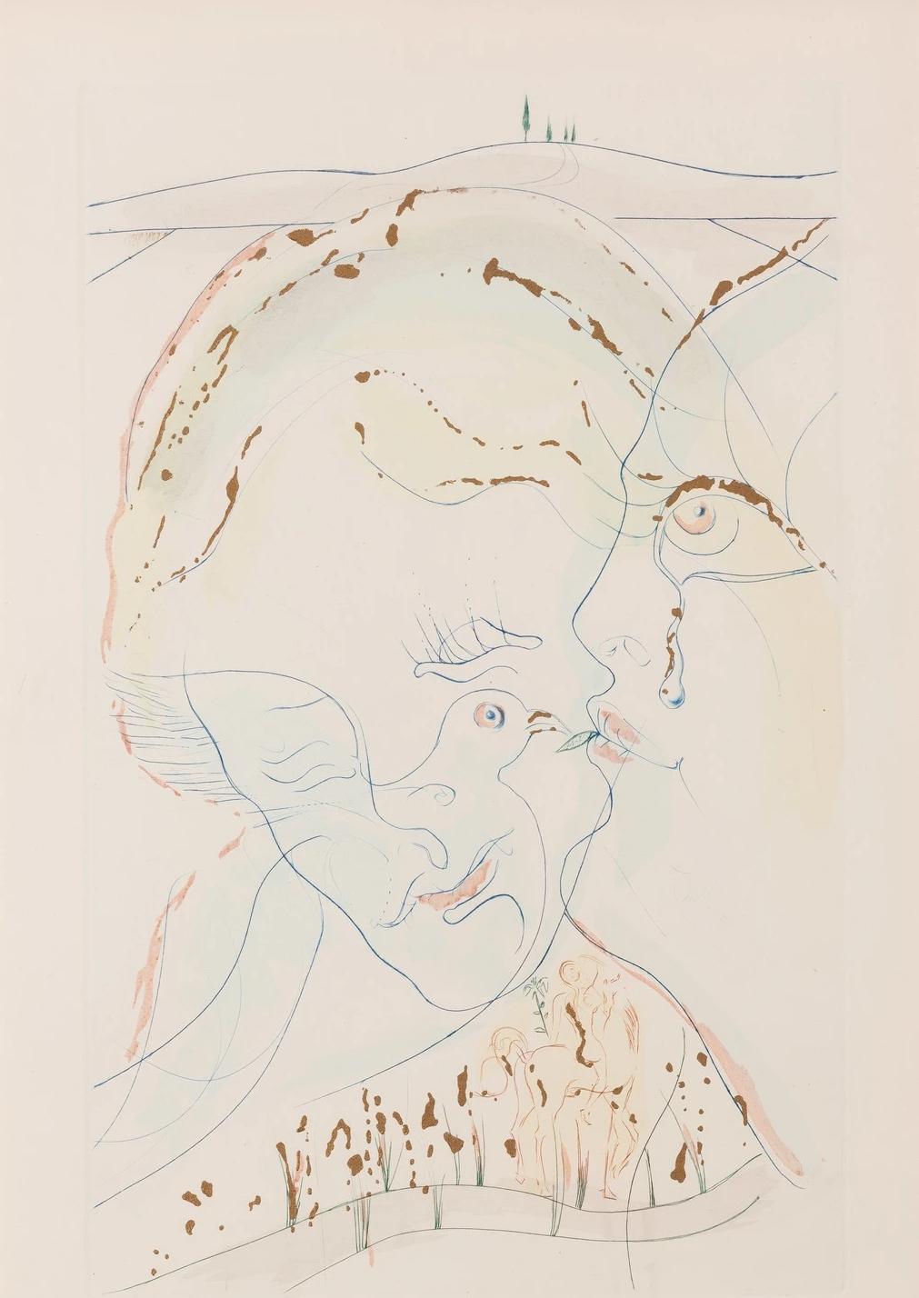 Salvador Dalí Figurative Print - The Dove-like Eyes on the Bride - Hand-signed and numbered lithograph, 1971