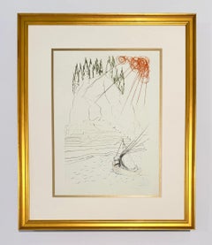 Salvador Dali Color Engraving, Signed, 1970, The Fight with Morhoult