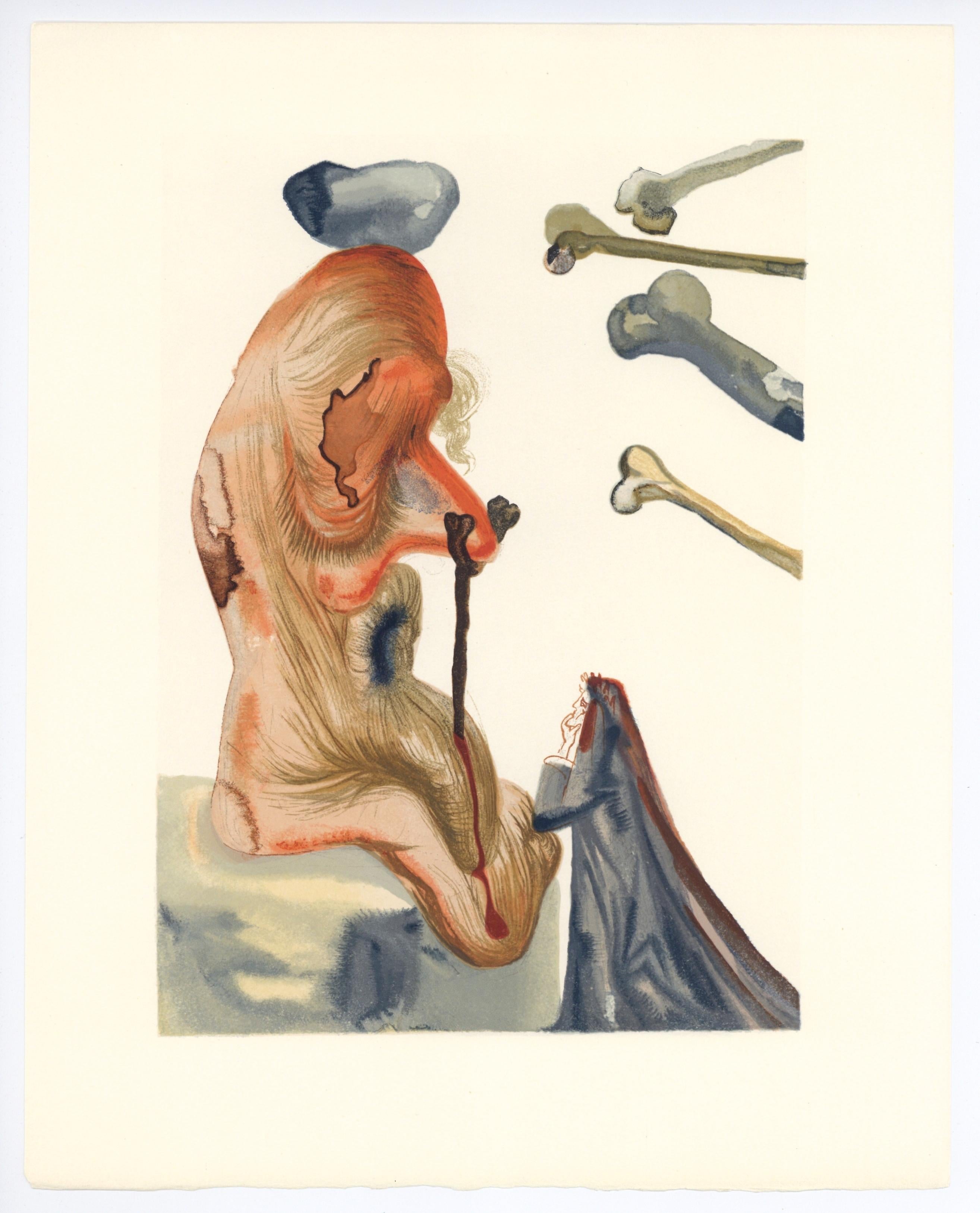 "The Flatterer" Divine Comedy woodblock engraving  - Print by Salvador Dalí