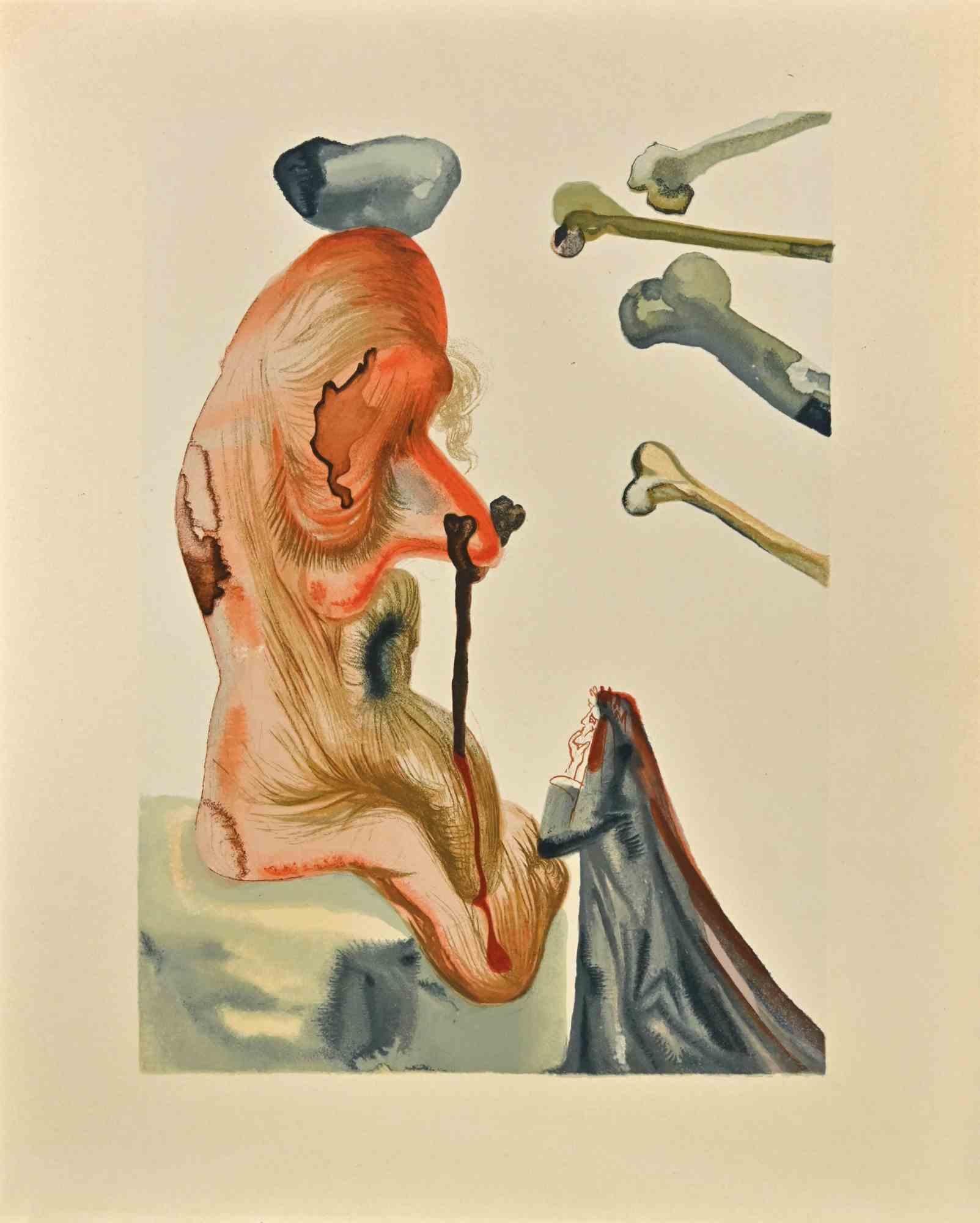 Salvador Dalí Figurative Print - The Fraudulents - Plate n. 20 - Hell - Woodcut attr. to Salvador Dali - 1963