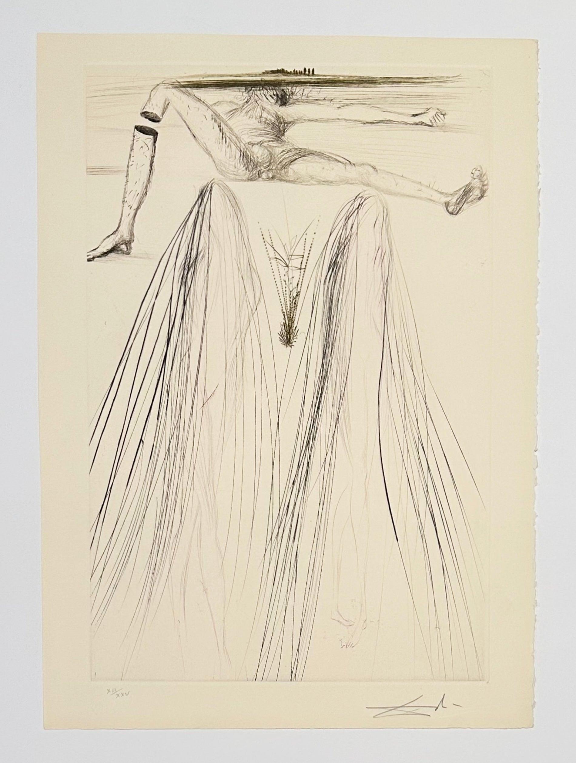 Artist: Salvador Dali
Title: The Giant Beliagog
Portfolio: Tristan and Iseult
Medium: Color engraving
Year: 1970
Edition: XII/XXV
Frame Size: 25 1/4