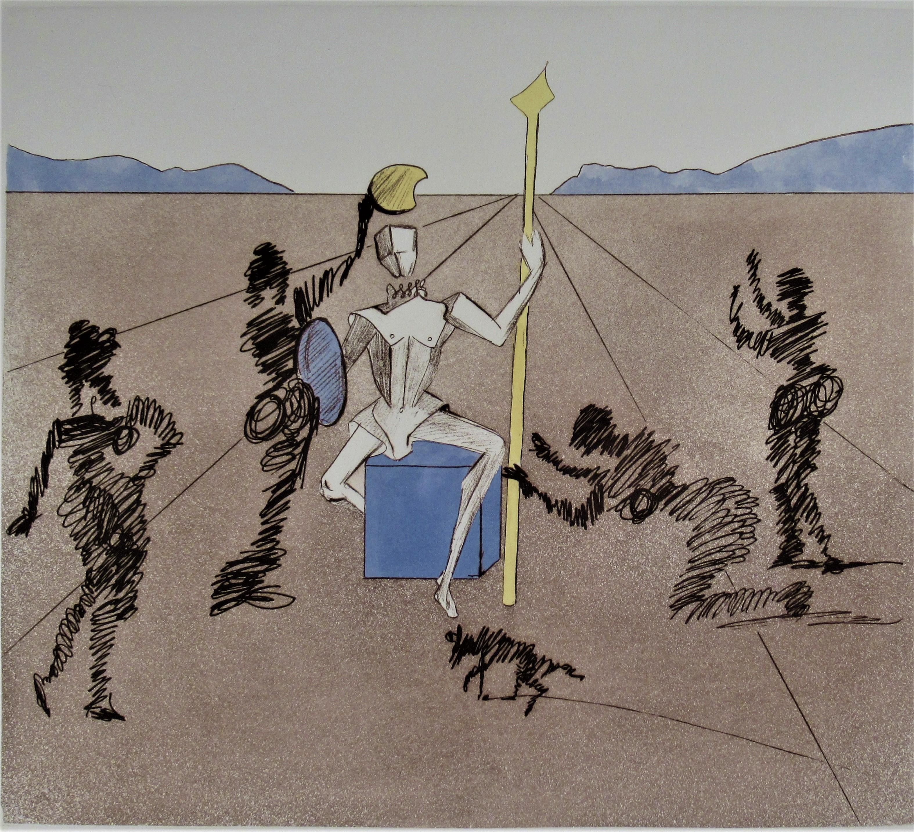 The Golden Helmet of Mandrino,  from, Historia de Don Quichotte de la Mancha - Print by Salvador Dalí