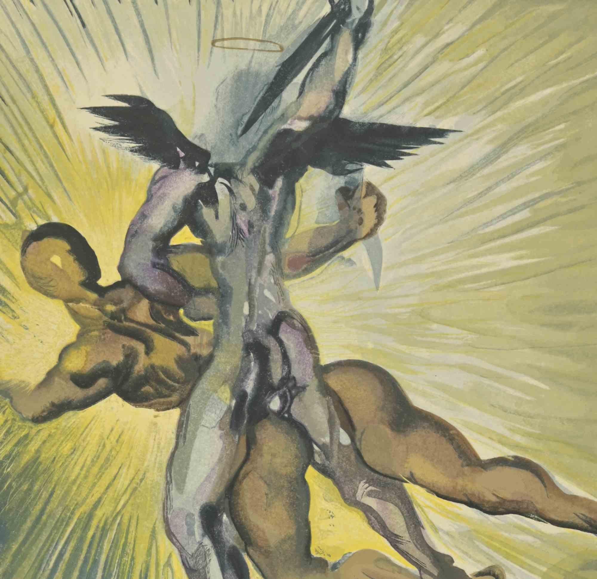 The Guardian Angels of the Valley – Holzschnitt  - 1963 (Surrealismus), Print, von Salvador Dalí