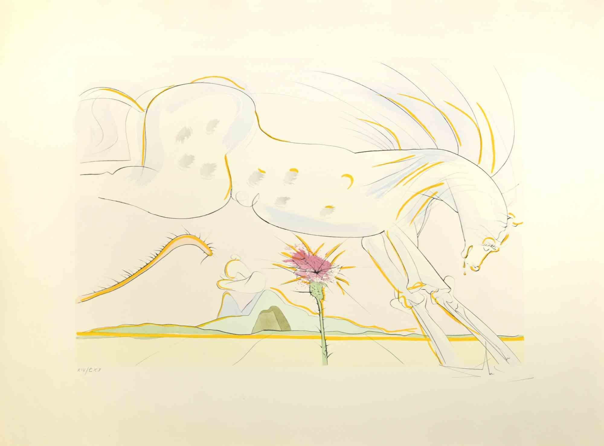 Animal Print Salvador Dalí - Le cheval et le loup - eau-forte  - 1974