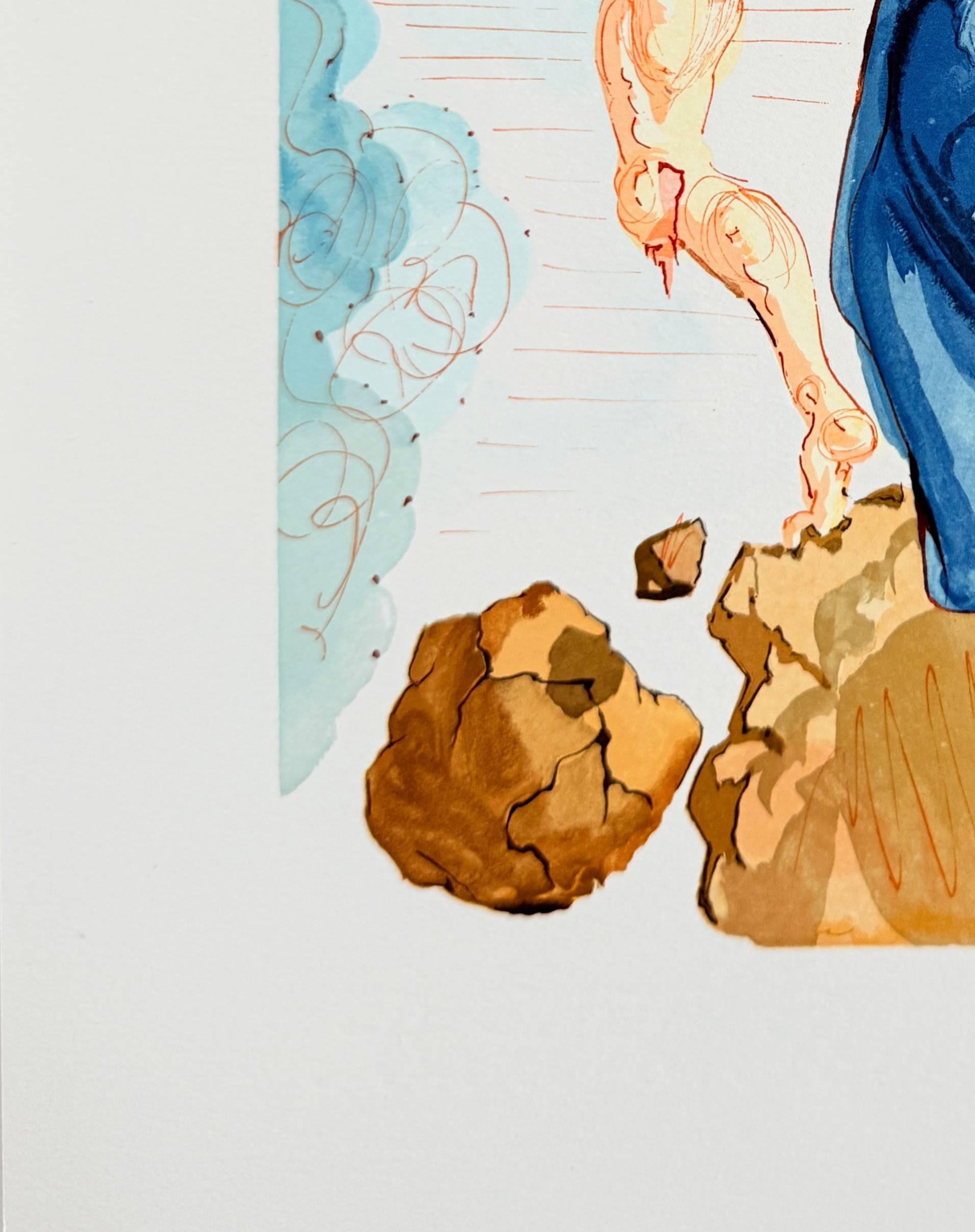 Salvador Dali (1904-1989) - The Inferno, Canto 15 - The Hard Margins

Woodcut print from 1960.

Dimensions of sheet: 33 x 26.2 cm

Dimensions in frame: 53.2 x 43.2 cm

Publisher: Les Heures Claires, Paris.

Reference: Catalogue raisonne Michler &